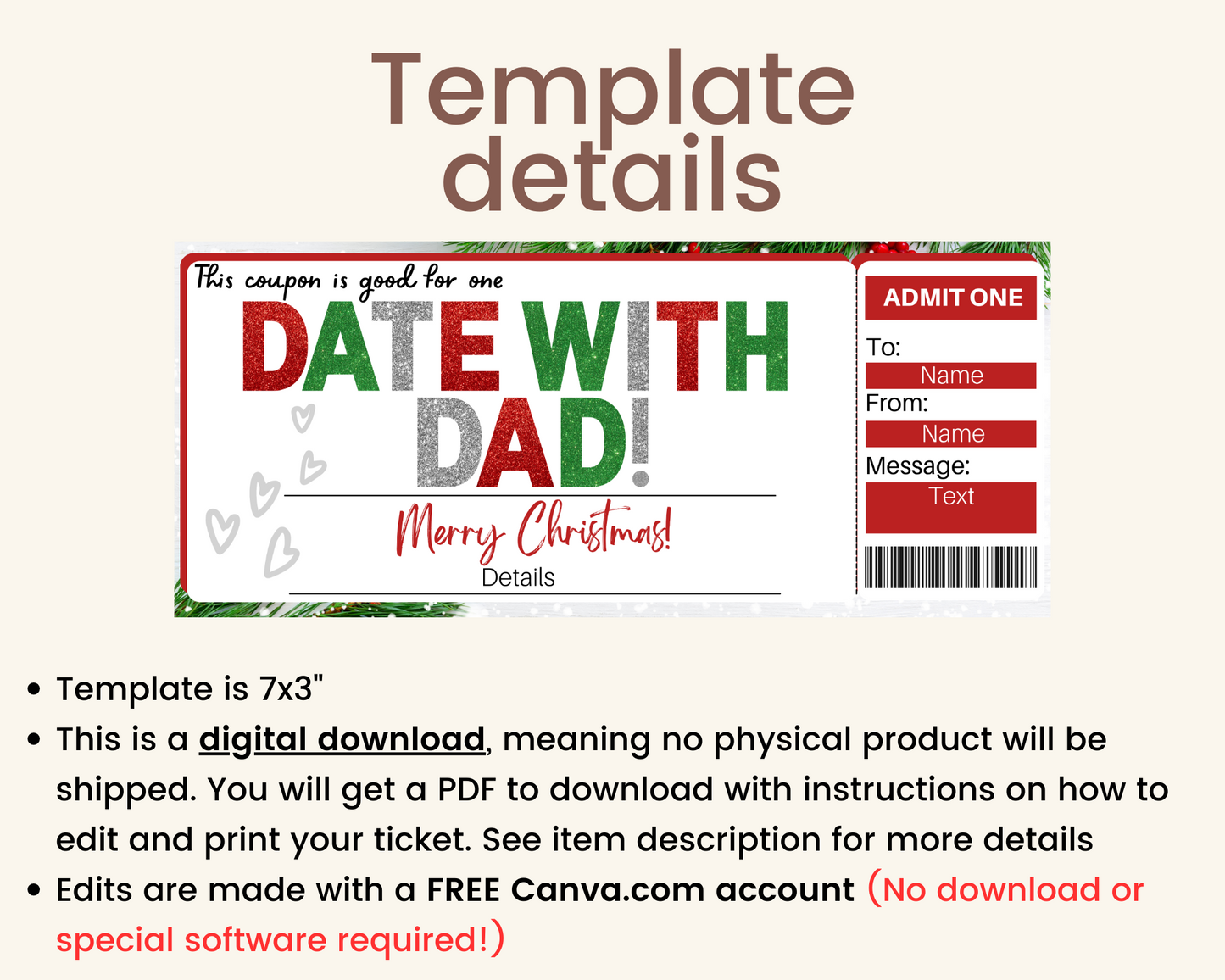 Christmas Date with Dad Ticket Template
