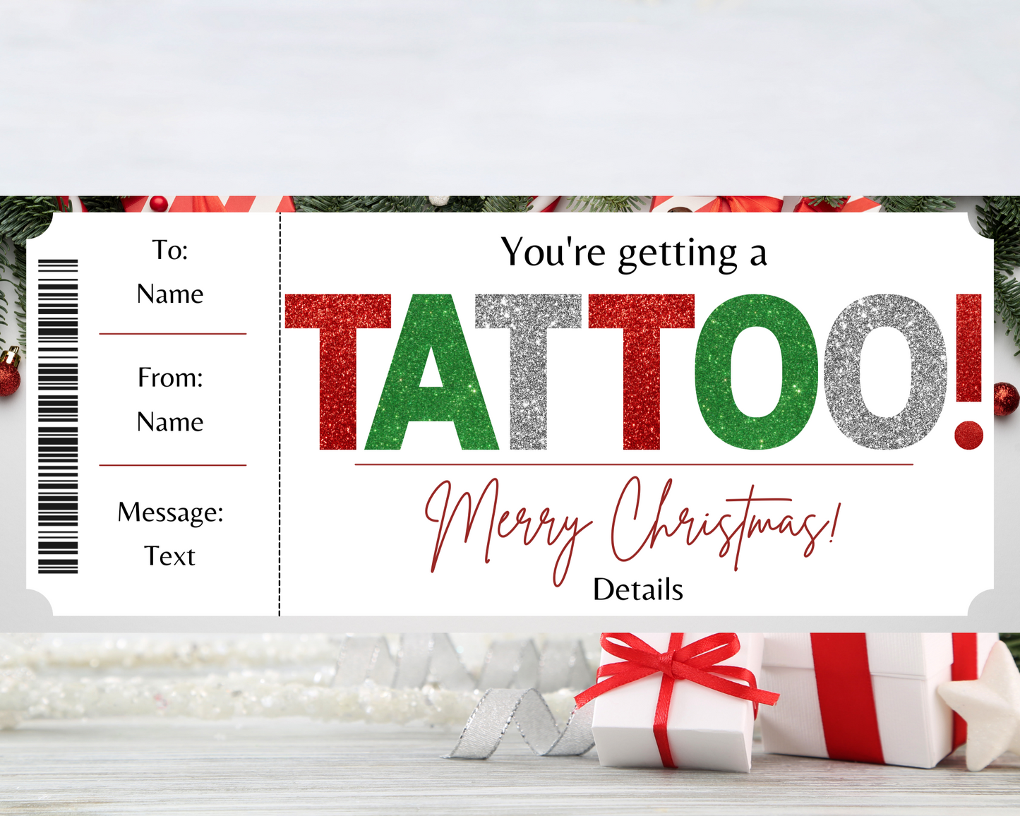 Christmas Tattoo Gift Certificate Template