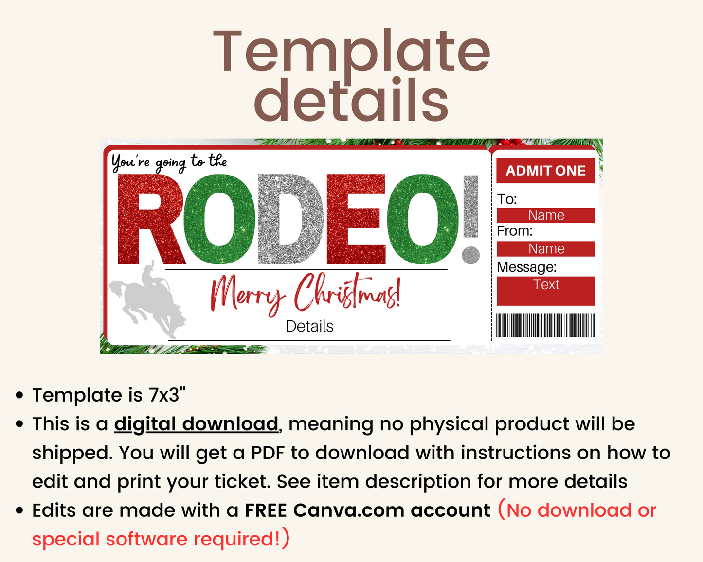 Christmas Rodeo Gift Ticket Template