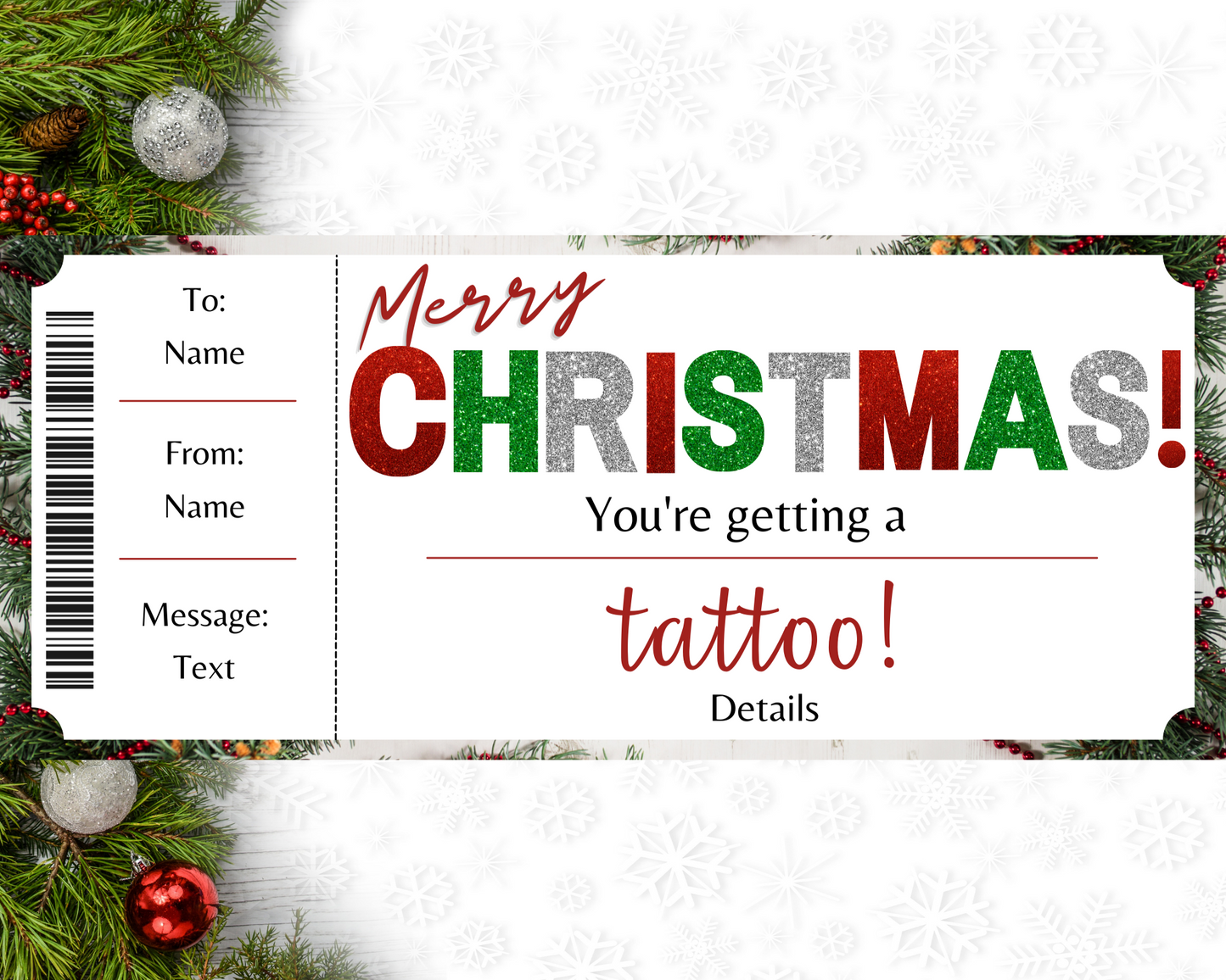 Merry Christmas Tattoo Gift Card Template