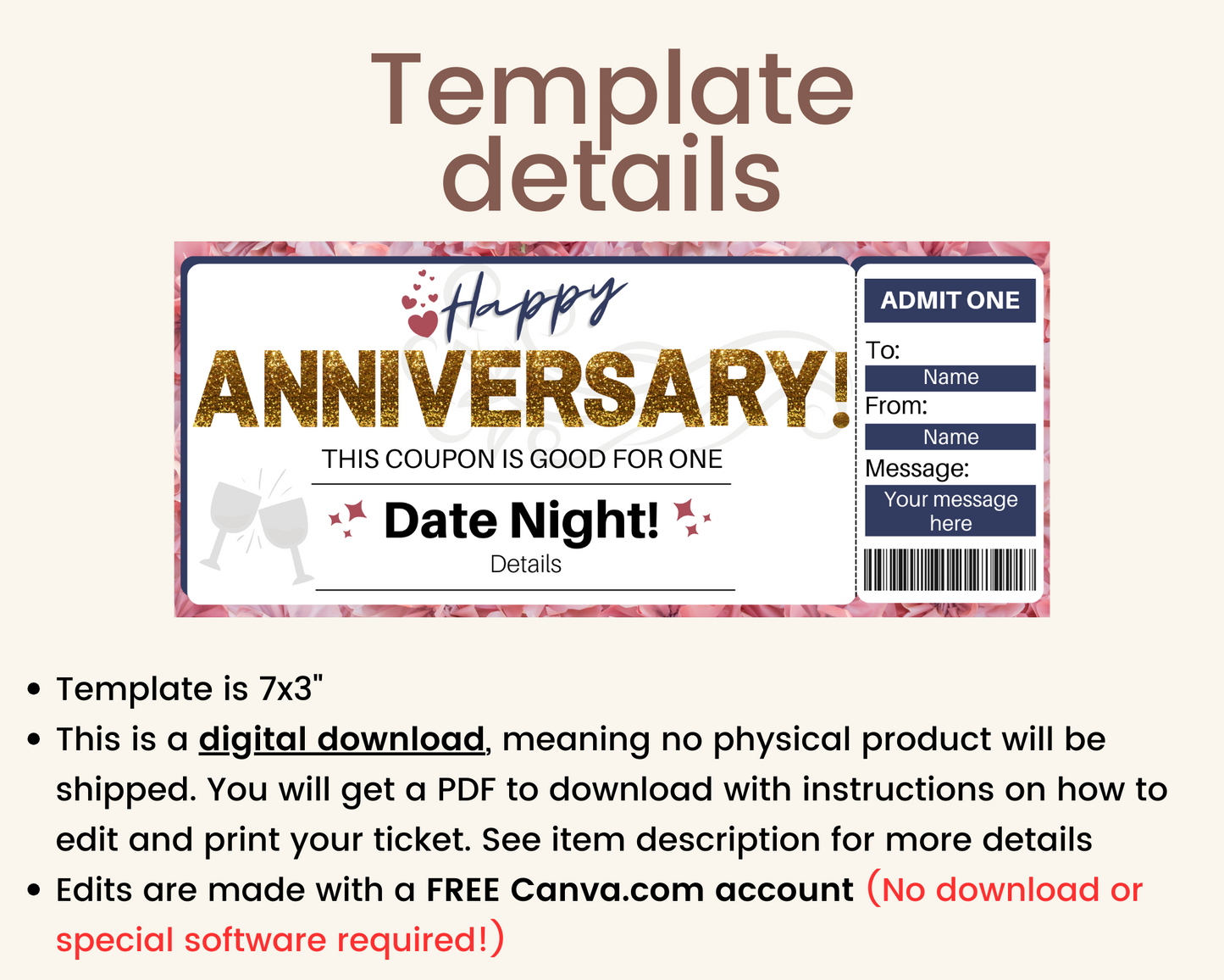 Anniversary Date Night Coupon Template