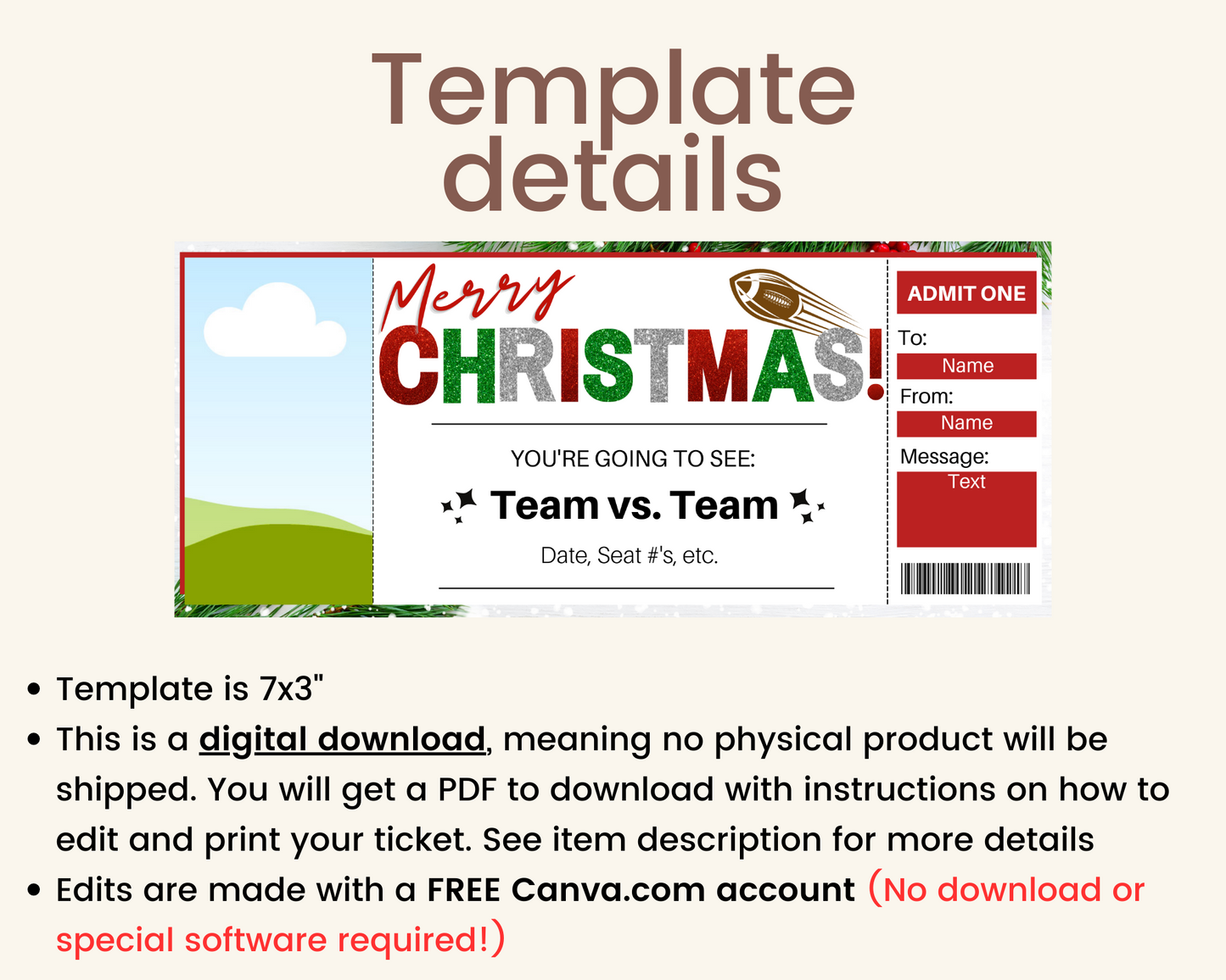 Christmas Football Game Gift Ticket