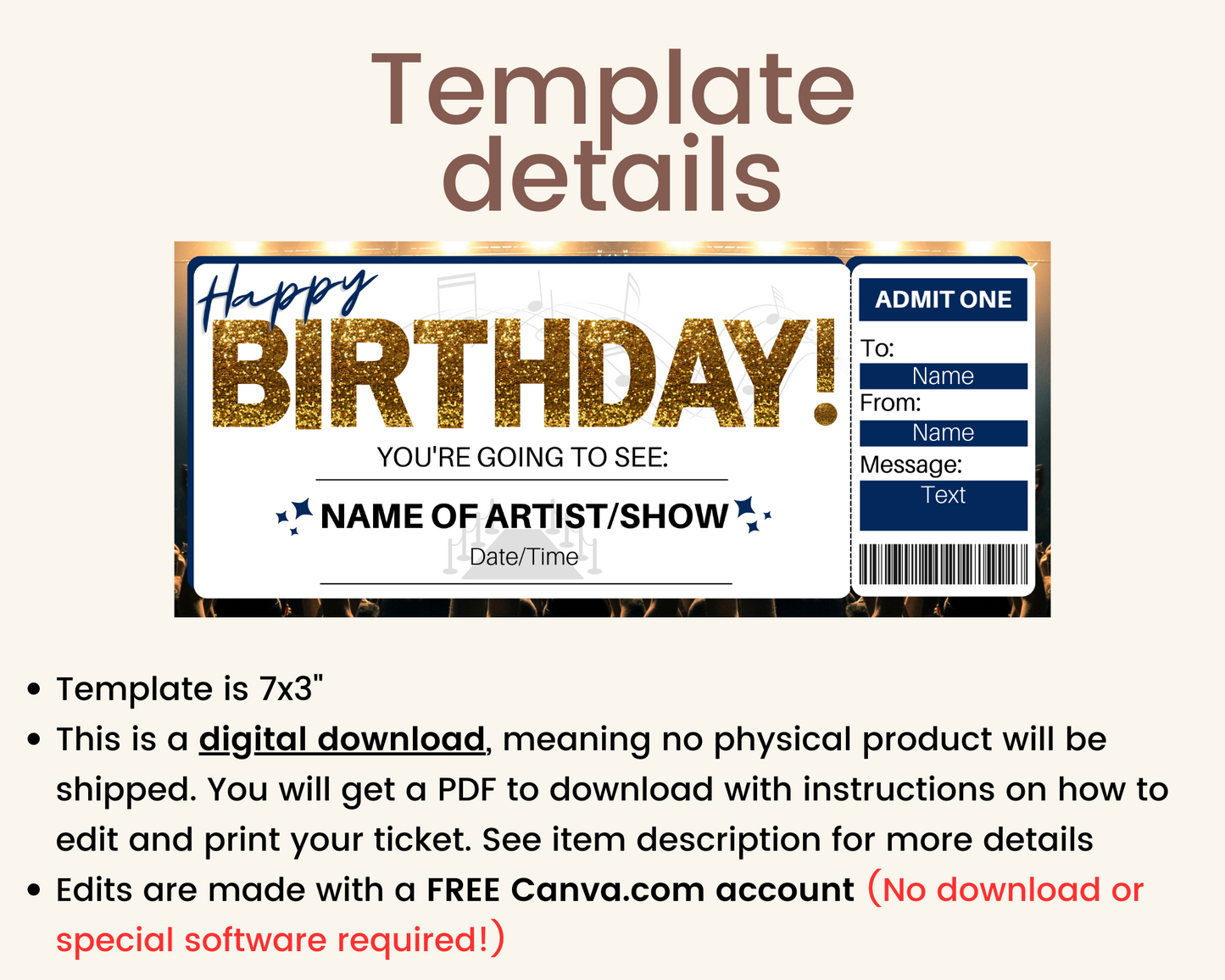 Happy Birthday Concert Ticket Template