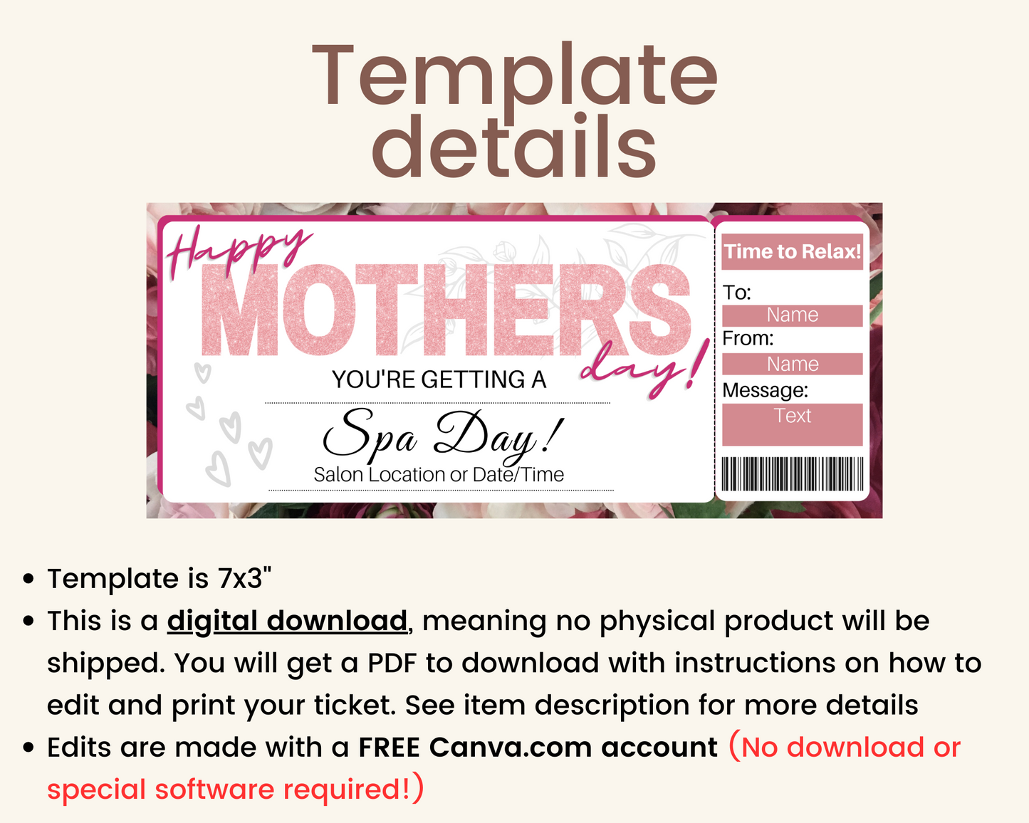 Mother's Day Spa Day Gift Ticket Template