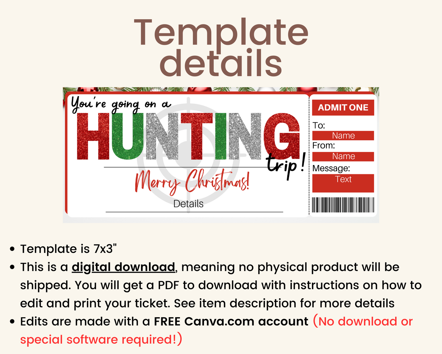 Christmas Hunting Trip Gift Ticket Template