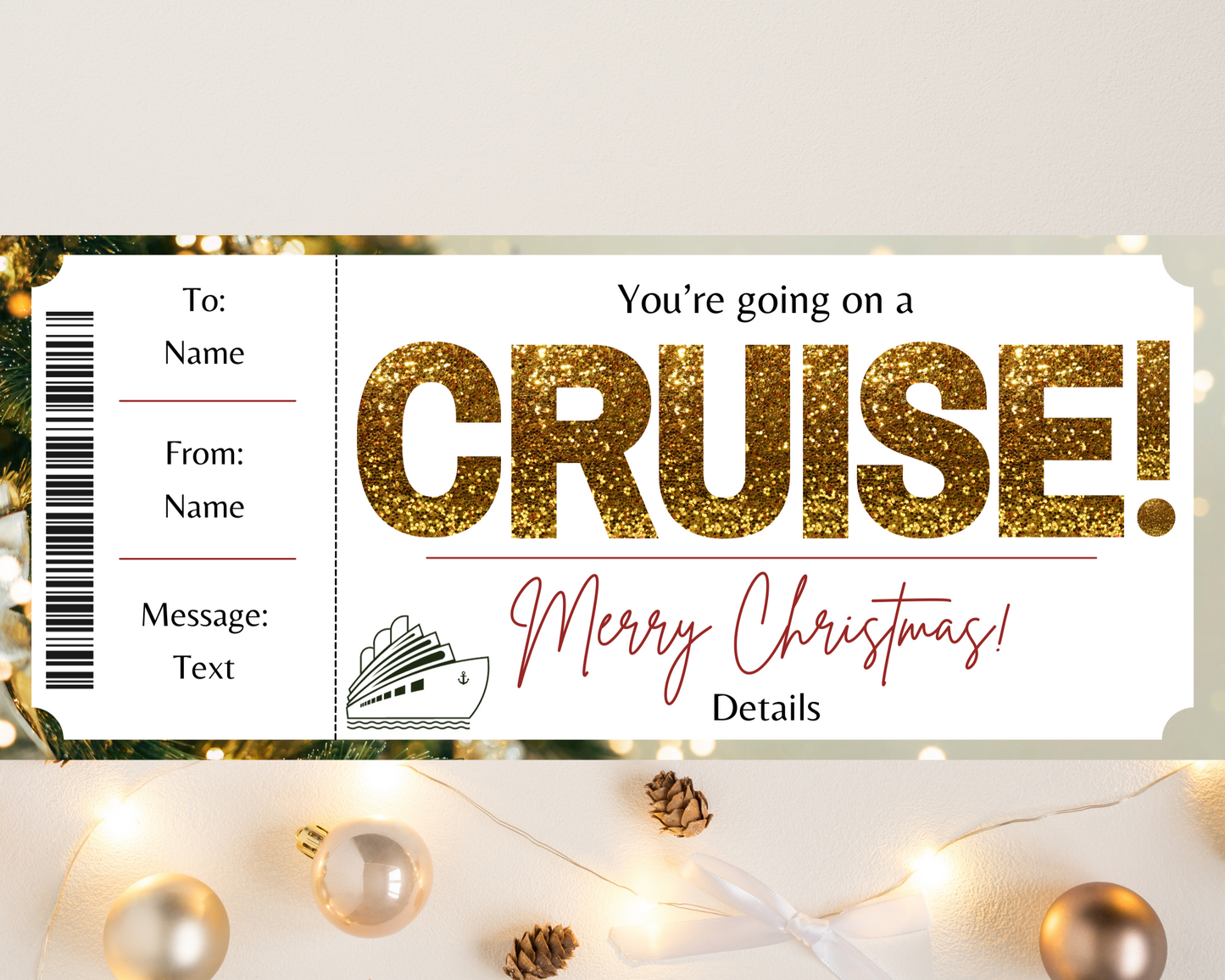 Christmas Cruise Boarding Ticket Template