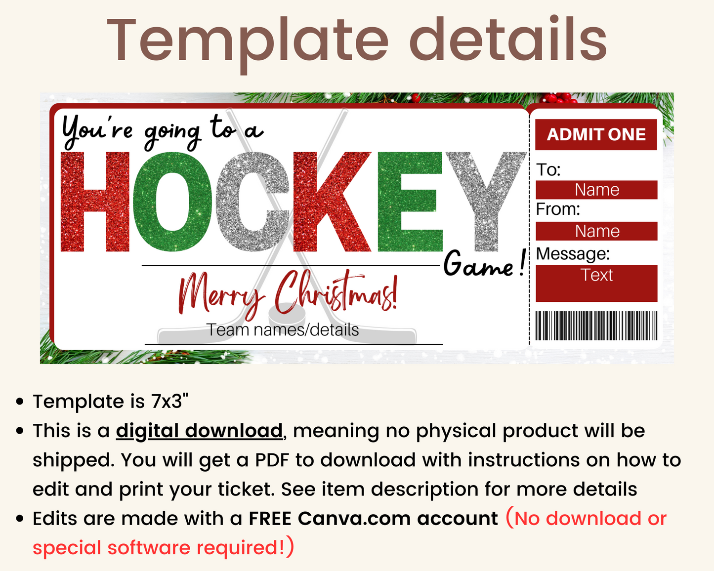Christmas Hockey Game Ticket
