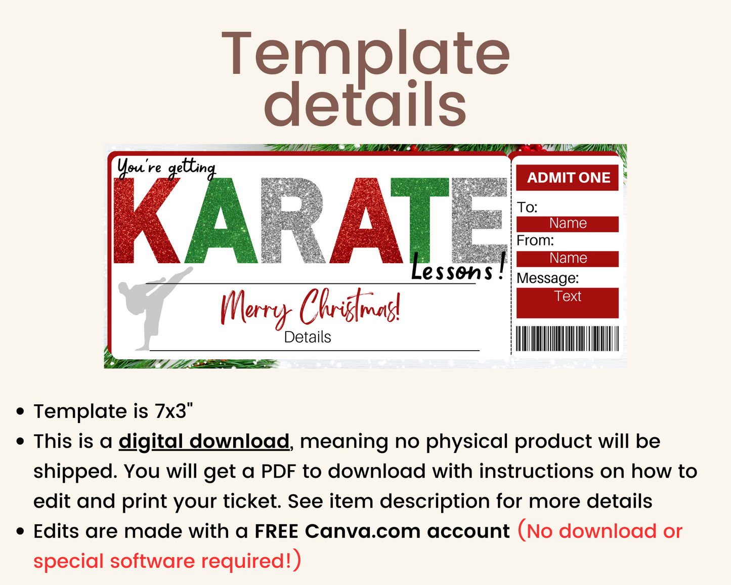 Christmas Karate Lessons Gift Ticket