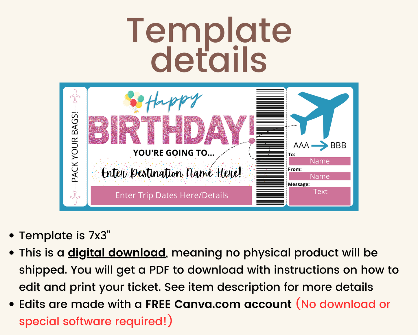 Birthday Boarding Ticket Gift Template