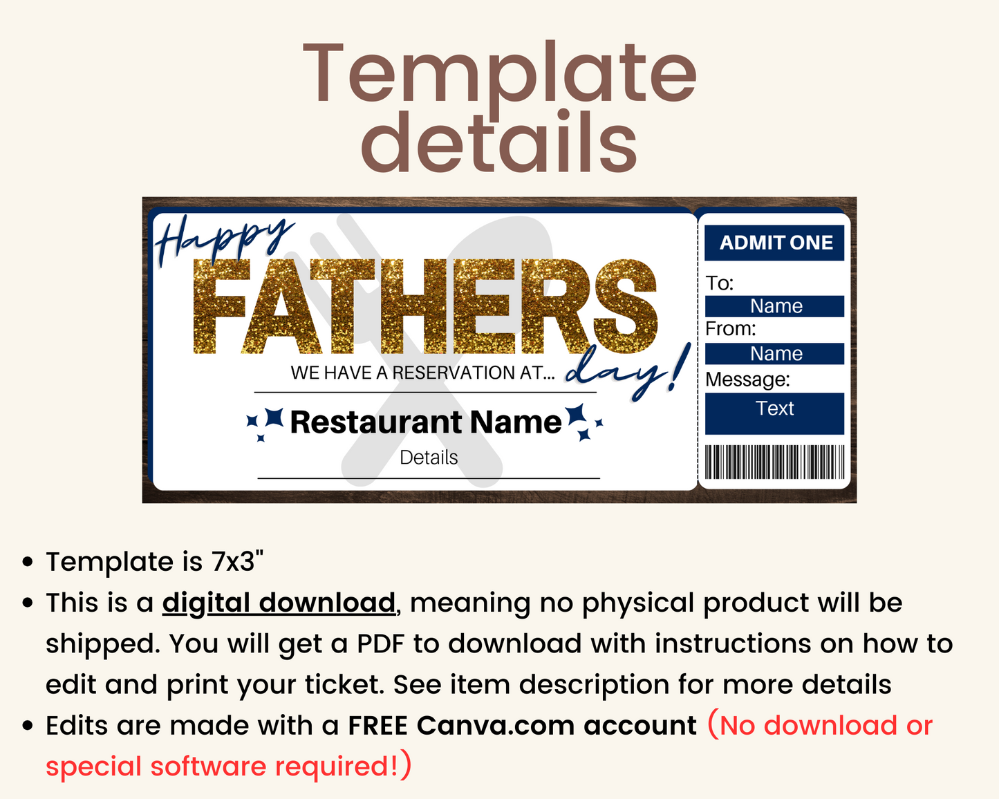 Father's Day Table Reservation Gift Ticket