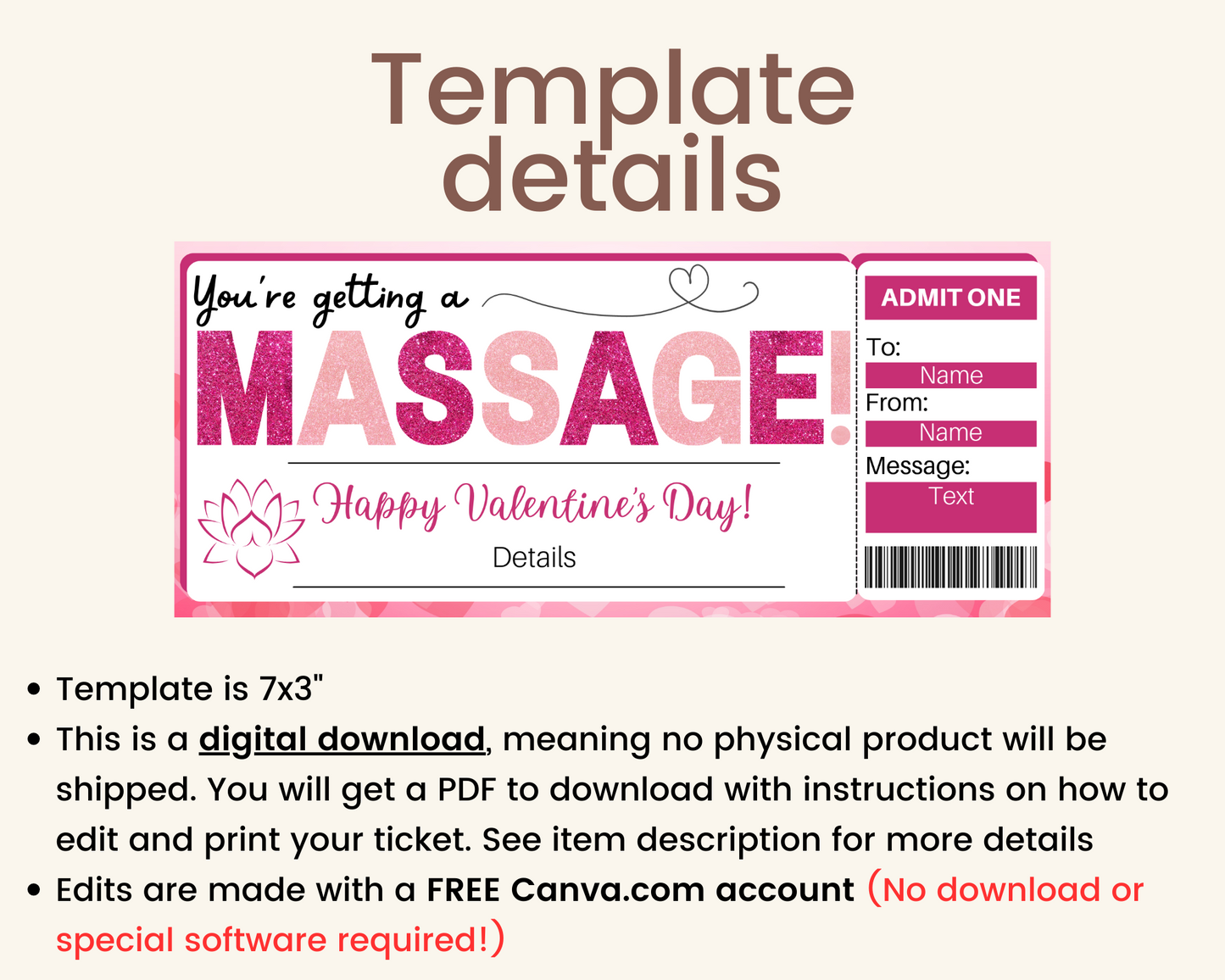 Valentine's Day Massage Gift Ticket Template