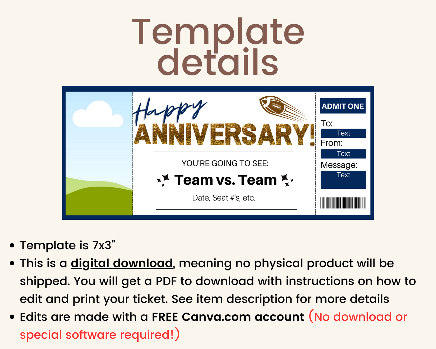 Anniversary Football Game Gift Ticket