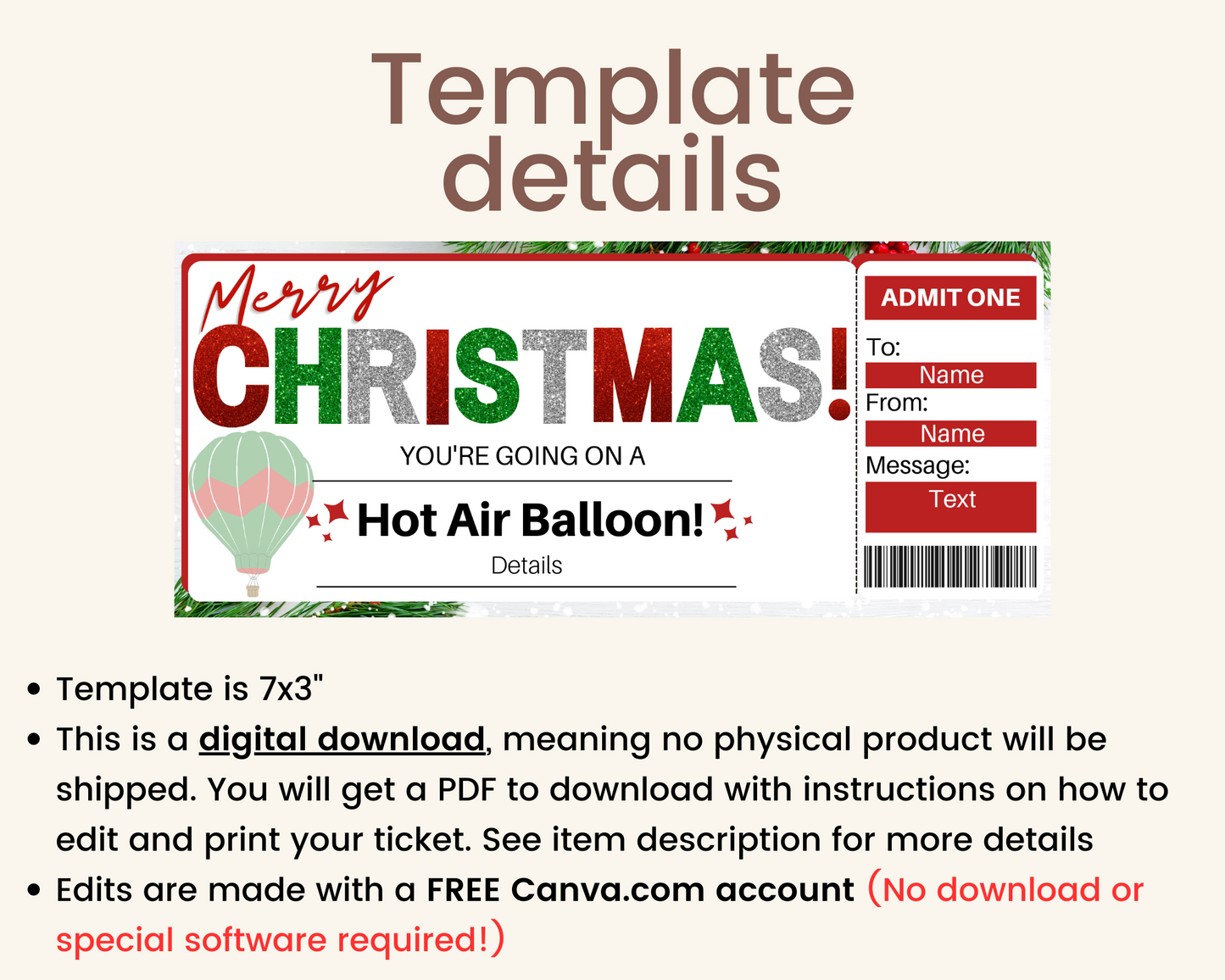 Christmas Hot Air Balloon Ride Gift Card