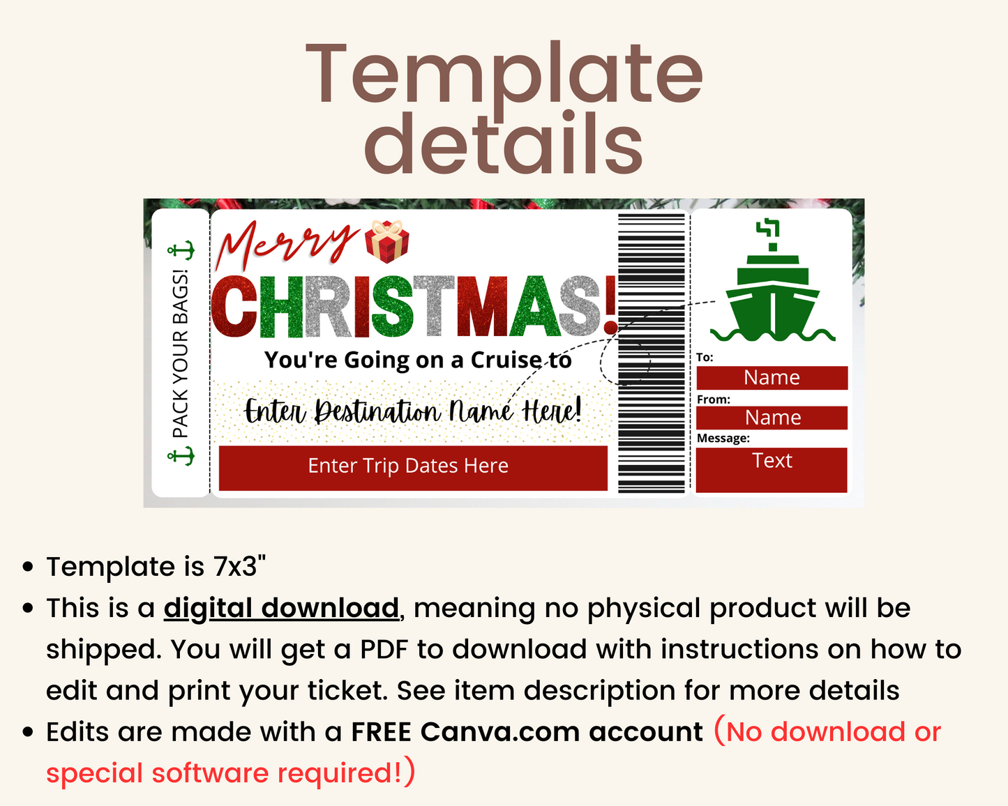 Christmas Cruise Boarding Ticket Template
