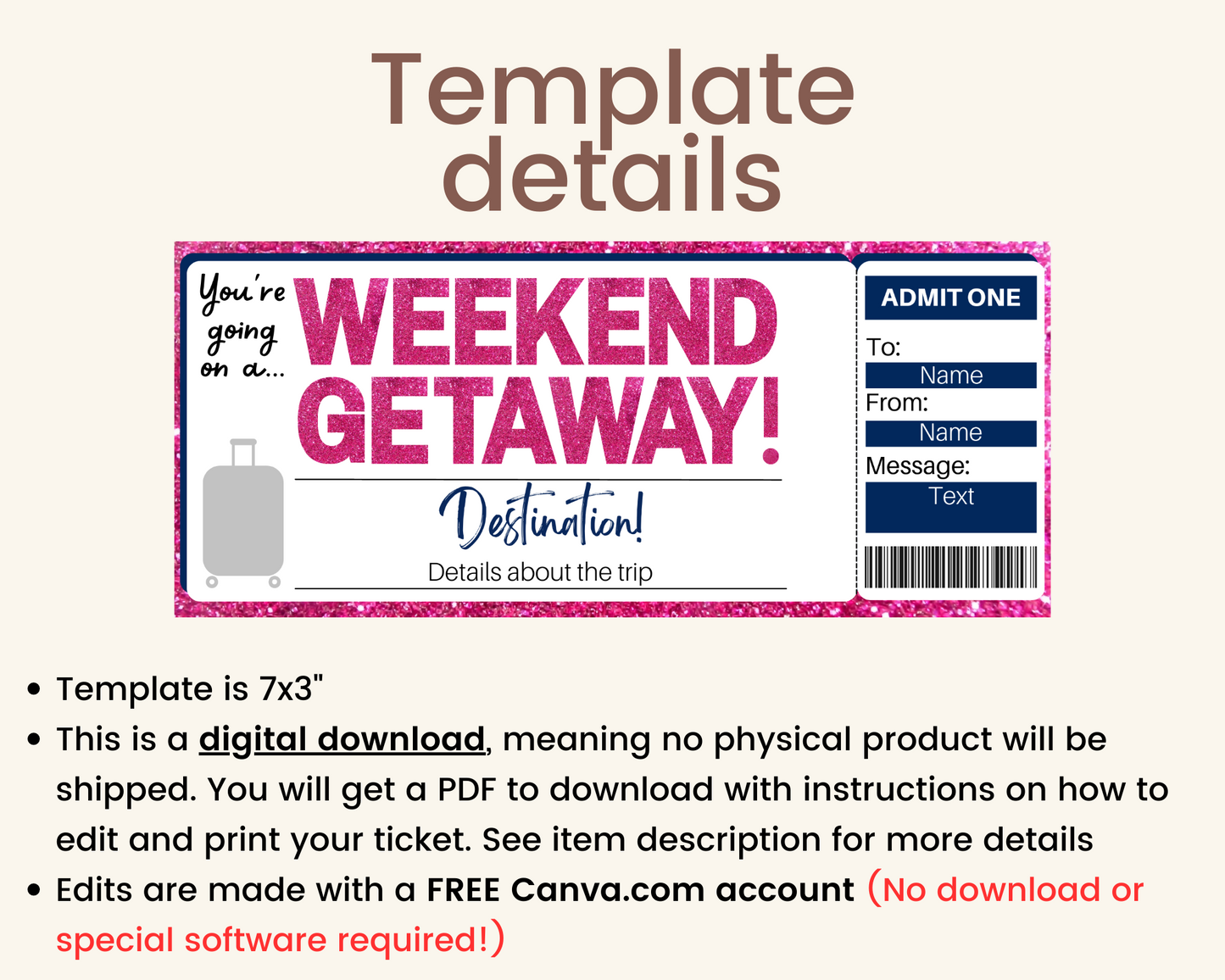 Weekend Getaway Gift Ticket Template