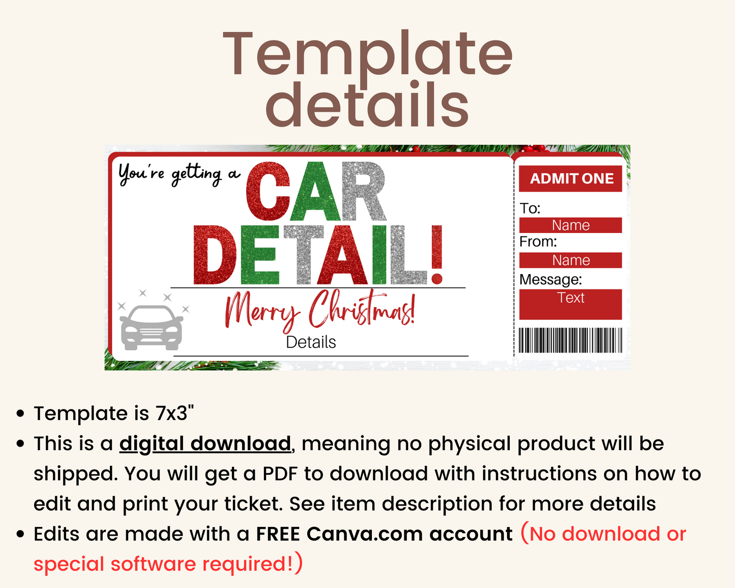 Christmas Car Detailing Gift Ticket Template