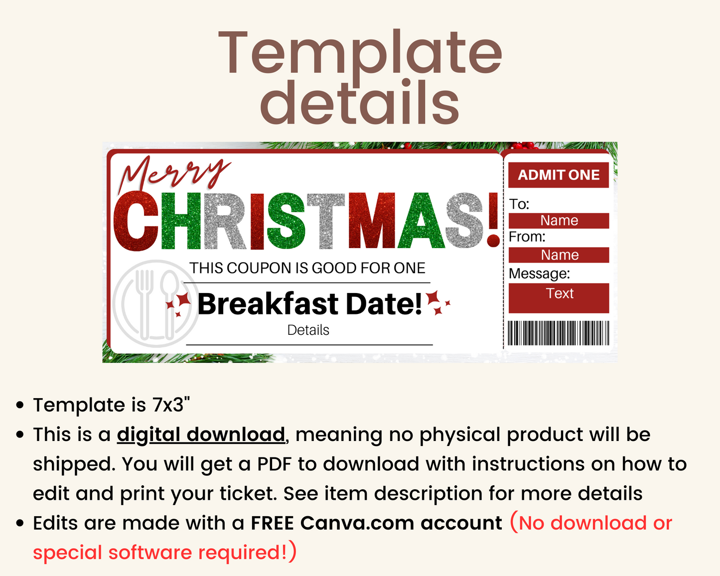Christmas Breakfast Date Gift Certificate