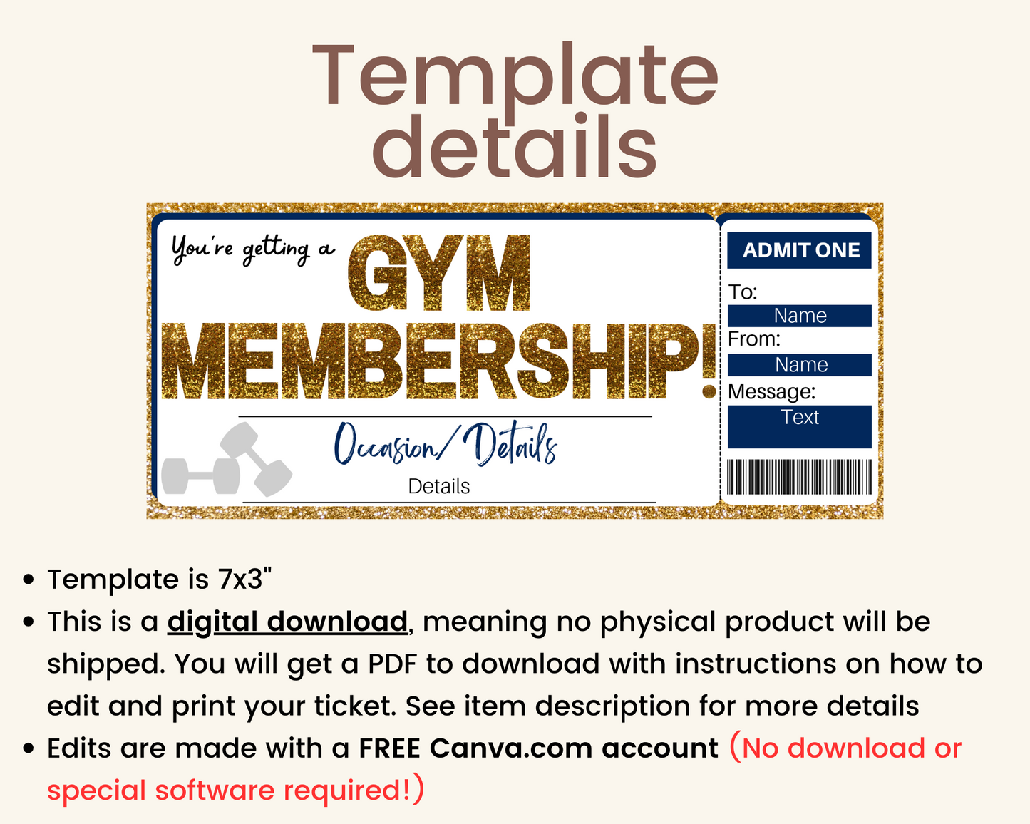 Gym Membership Gift Ticket Template