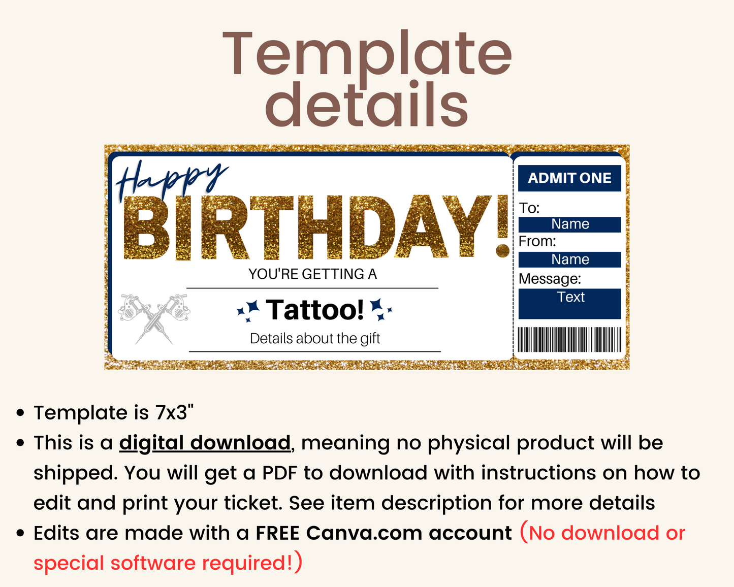 Birthday Tattoo Gift Certificate Template