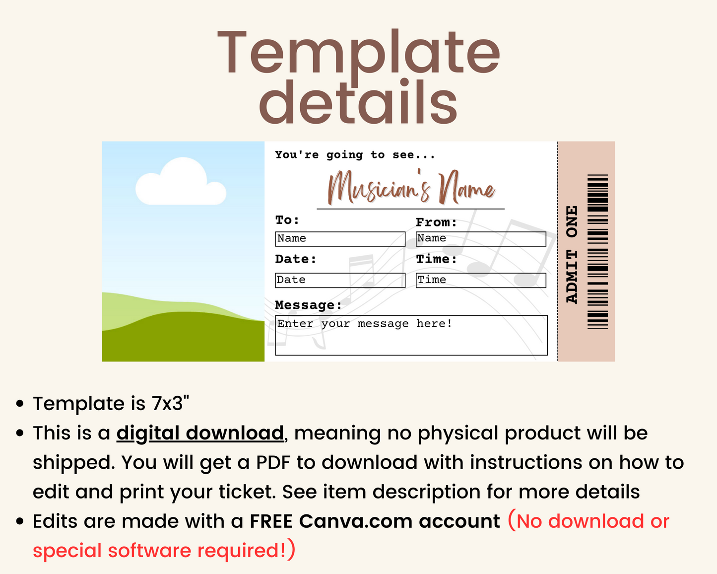 Concert Ticket Template - Add your own image!
