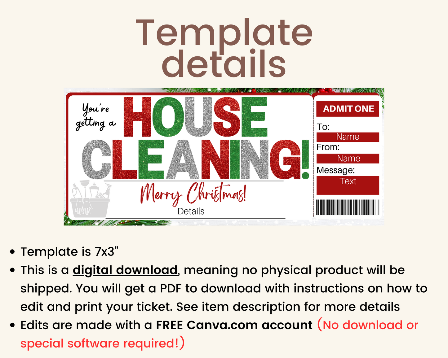 Christmas House Cleaning Gift Certificate Template