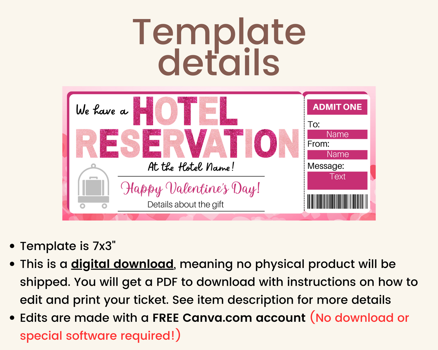 Valentine's Day Hotel Reservation Gift Certificate Template