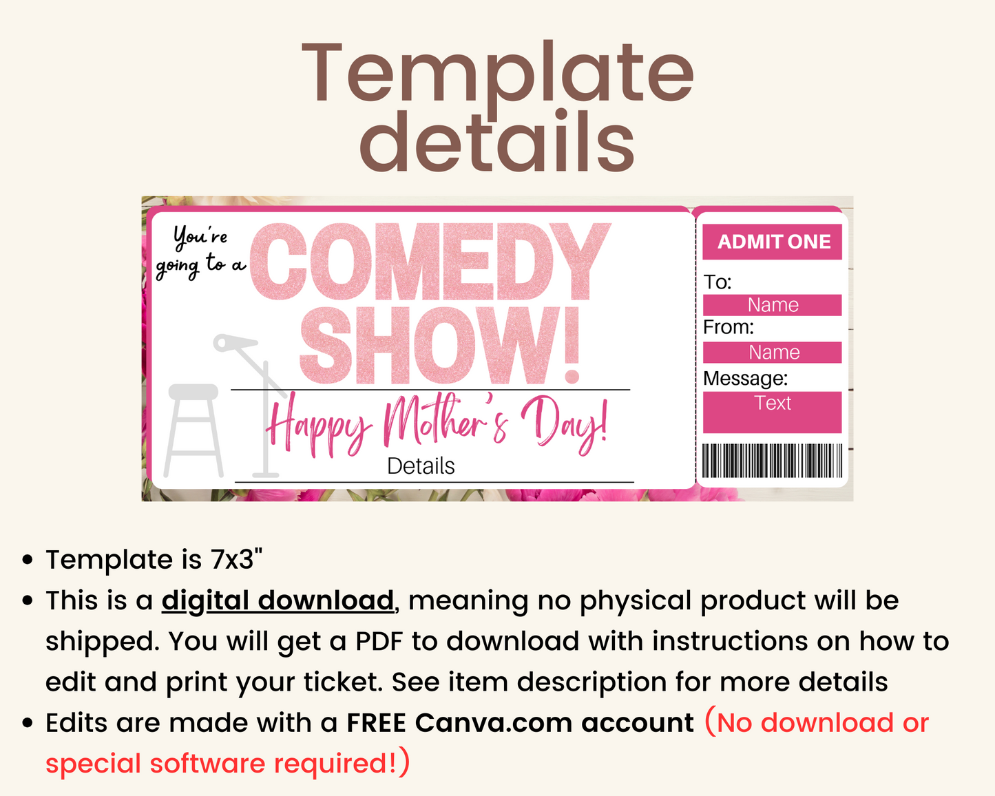 Mother's Day Comedy Show Ticket Gift Template