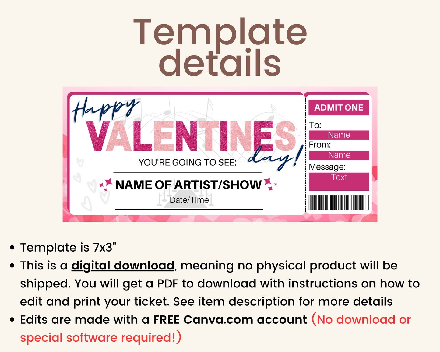 Valentine's Day Concert Ticket Template