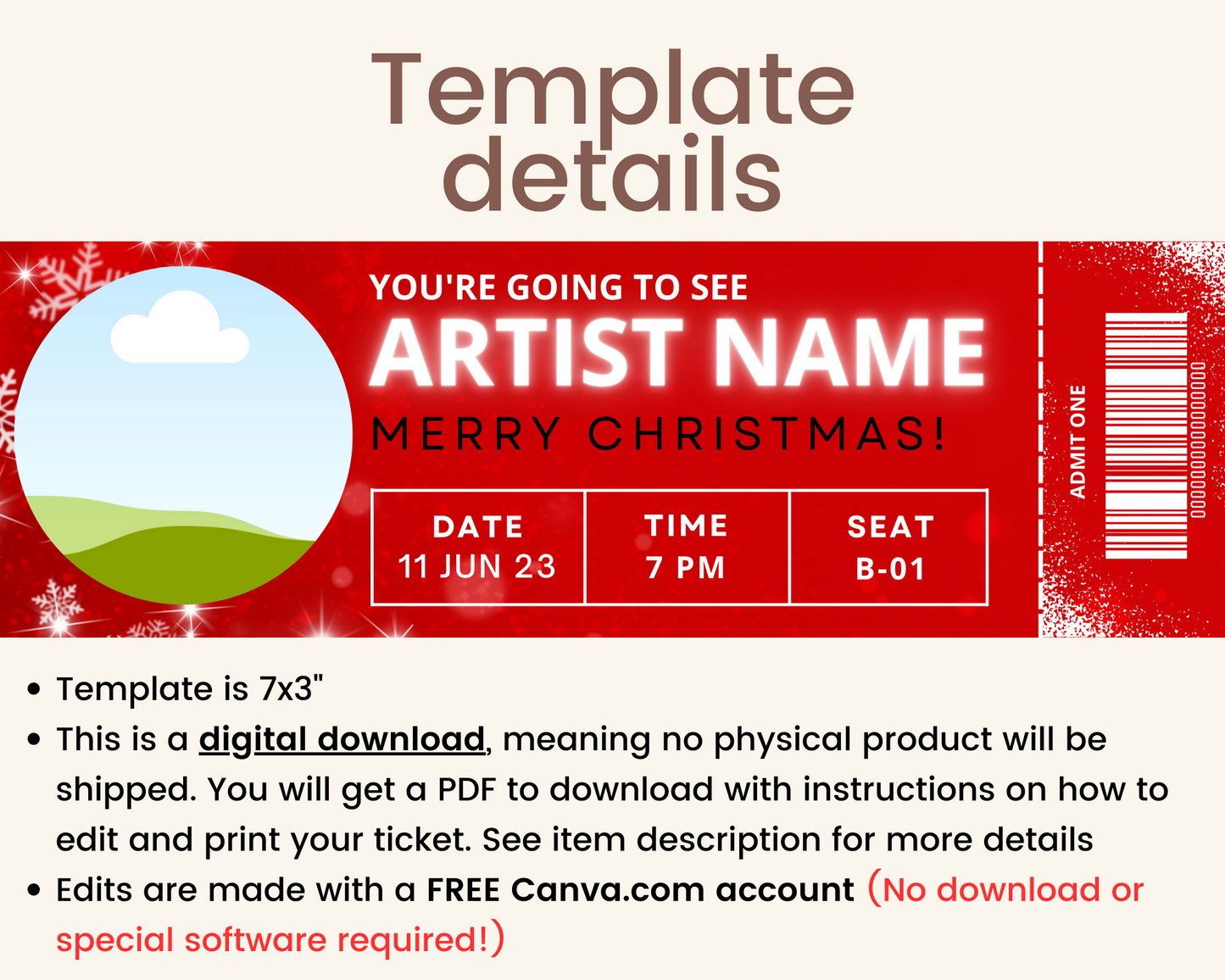 Christmas Concert Ticket Template: Add your own image!