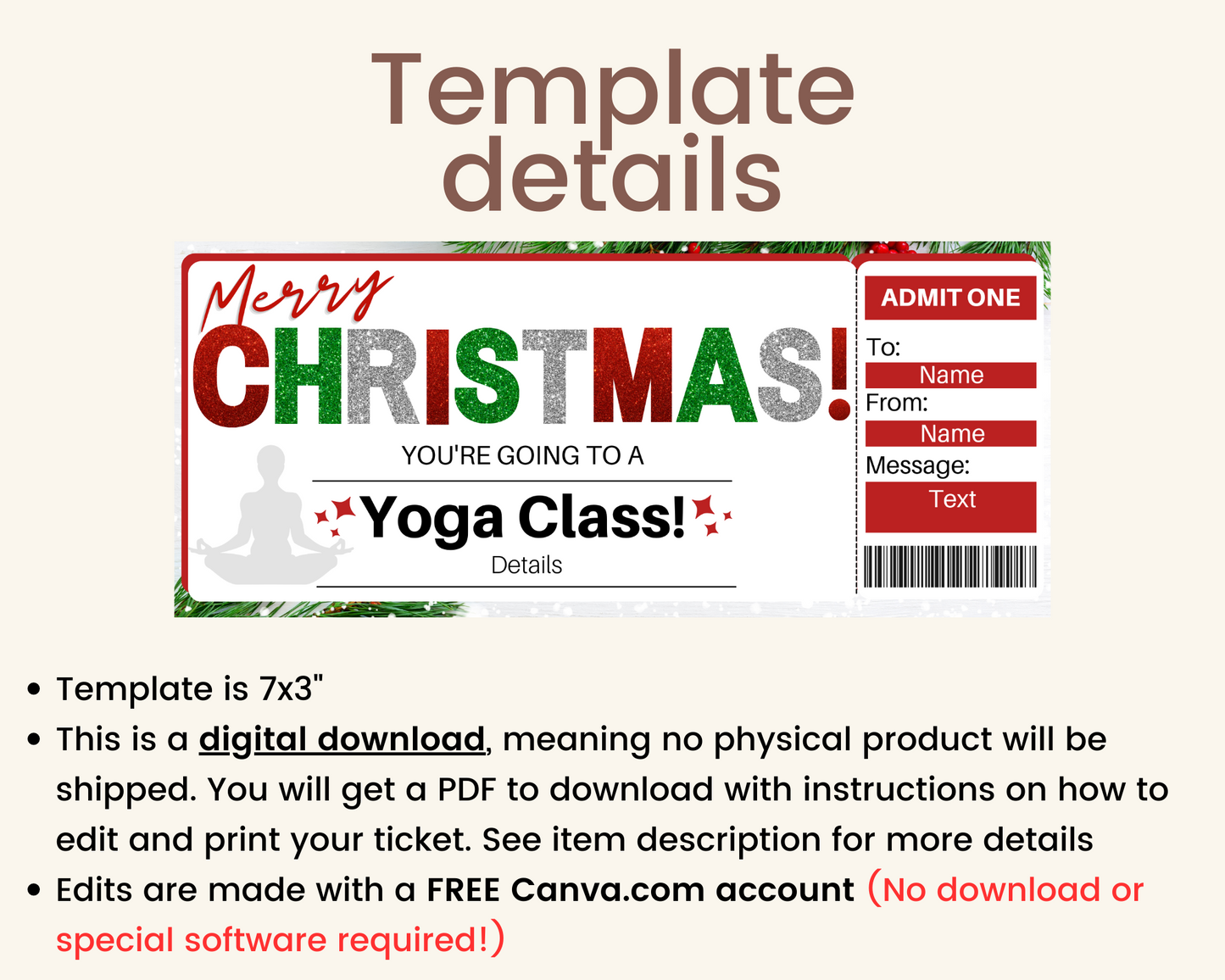 Christmas Yoga Class Gift Certificate Template