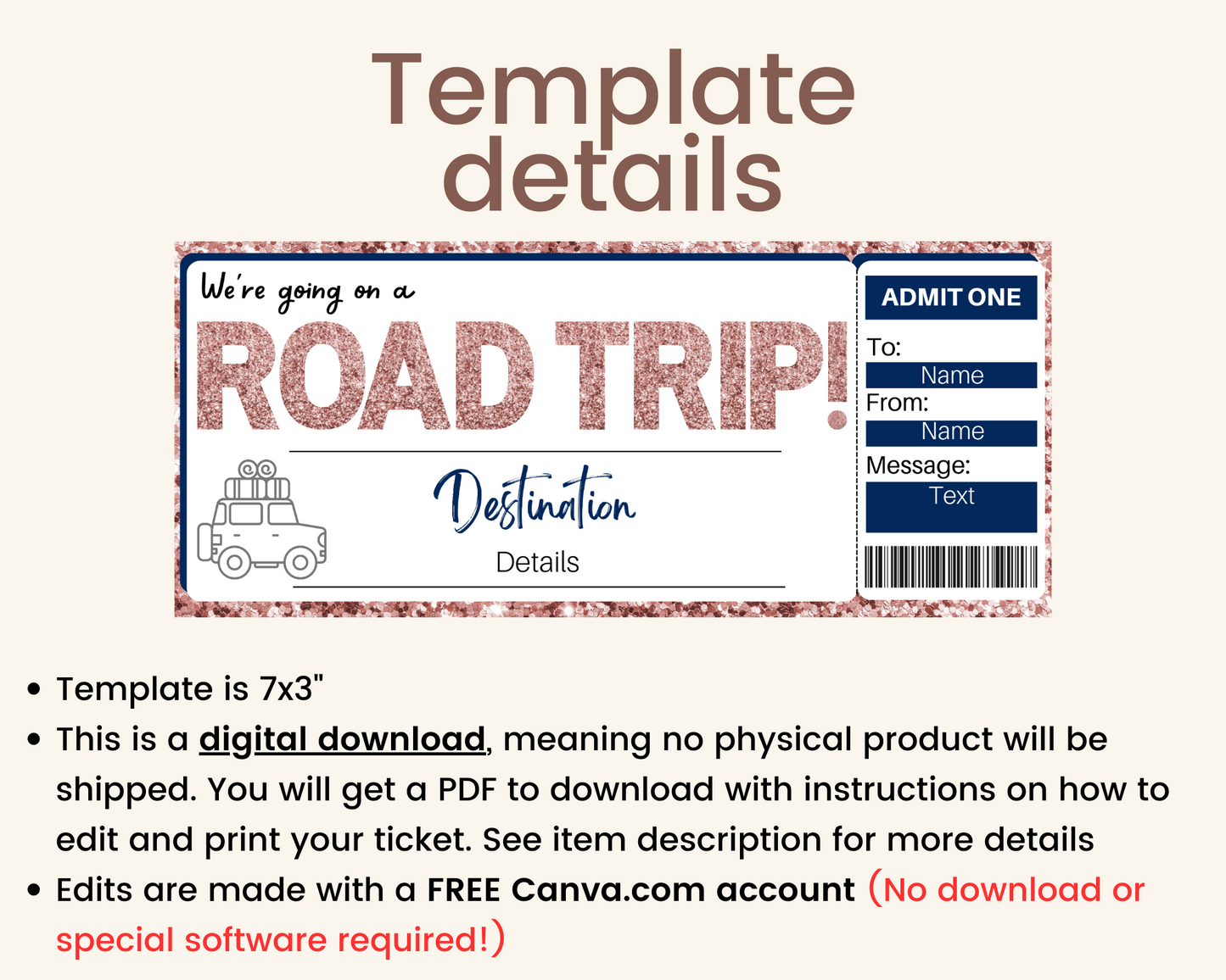 Road Trip Boarding Pass Template
