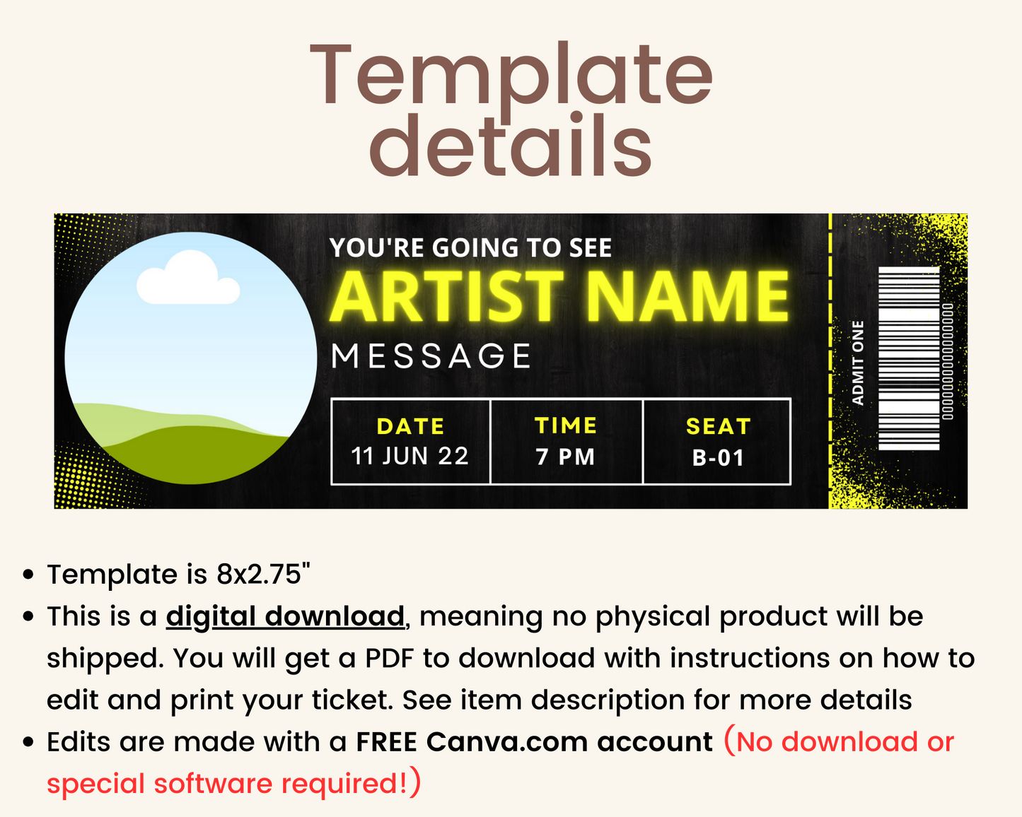 Concert Ticket Template: Add your own picture