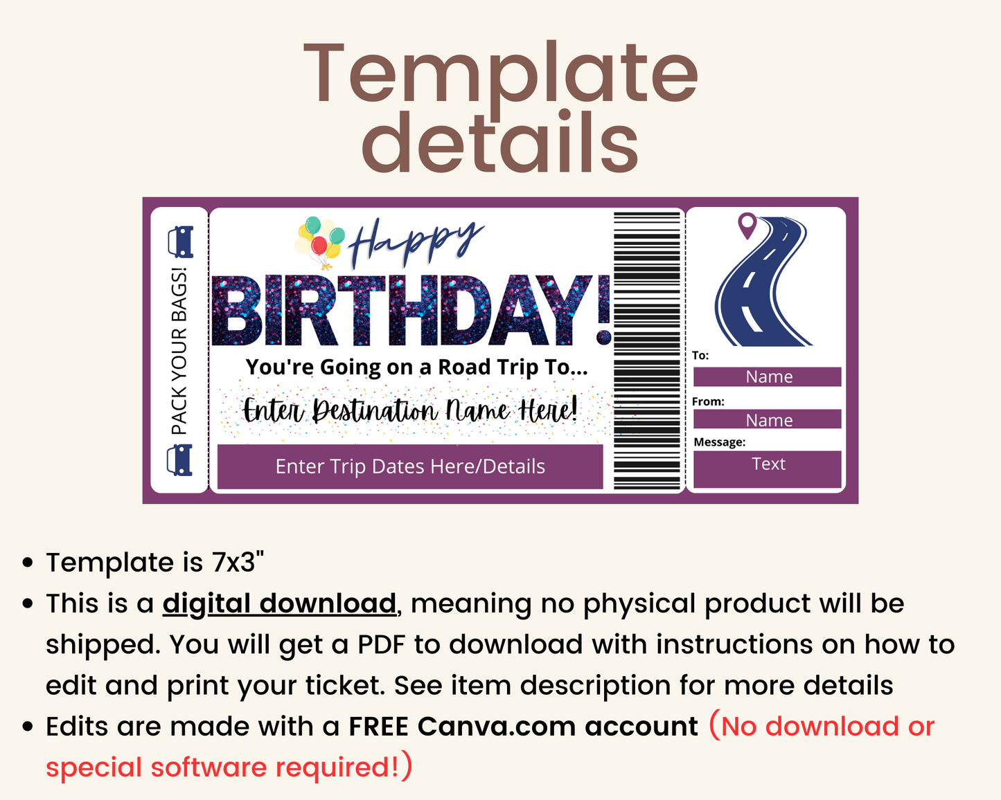 Birthday Surprise Road Trip Boarding Pass