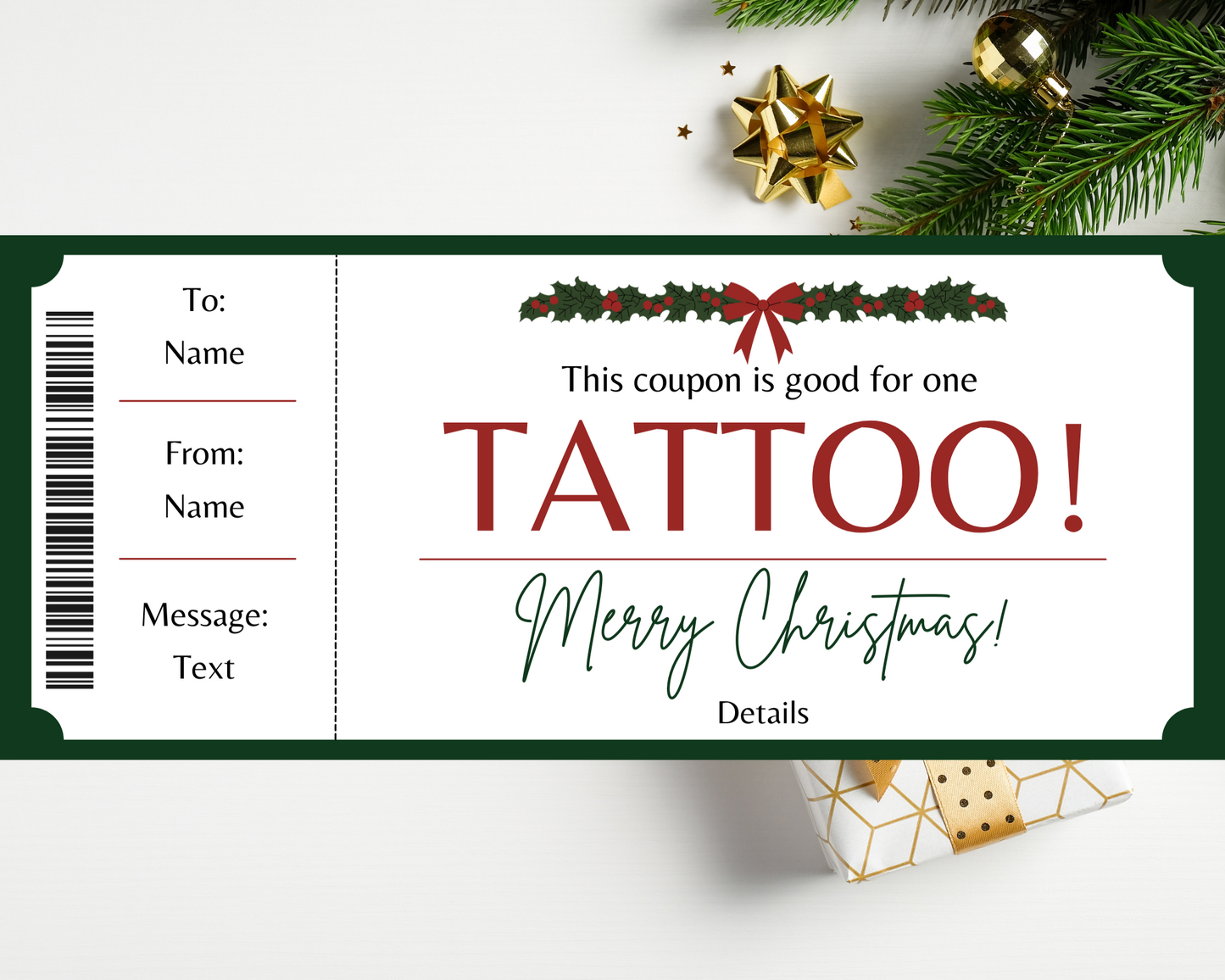 Christmas Tattoo Gift Certificate Template