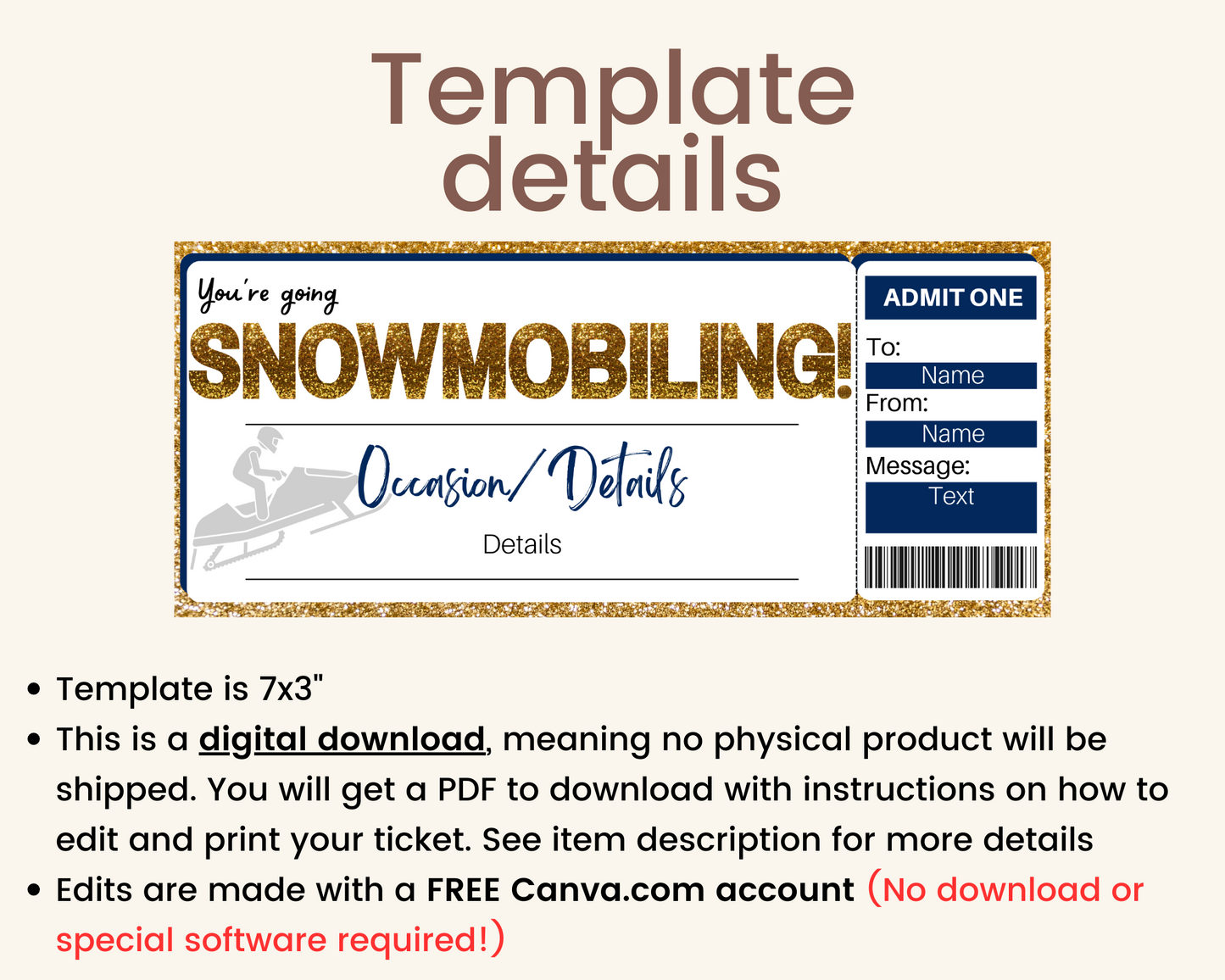 Snowmobiling Gift Ticket Template
