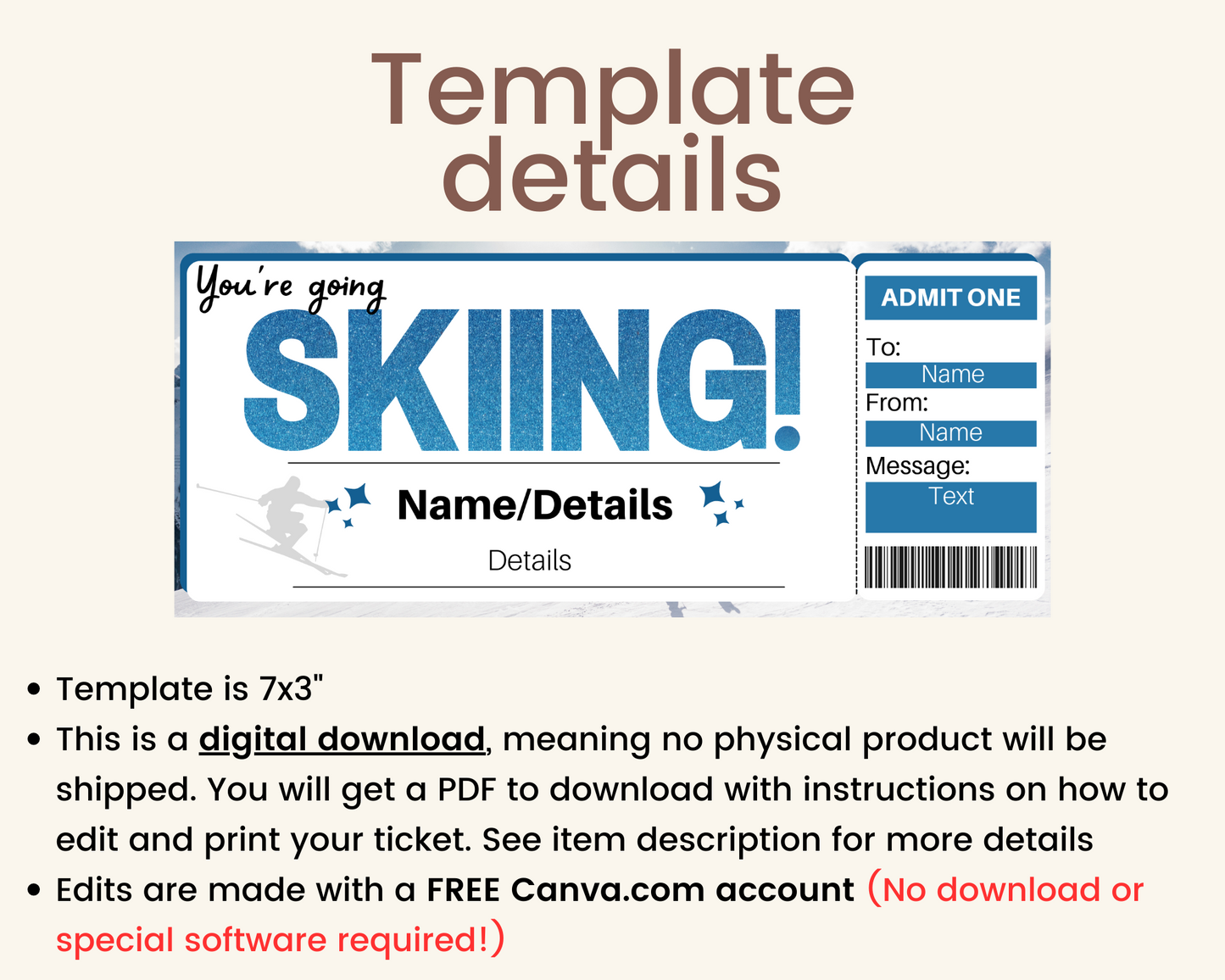 Skiing Gift Ticket Template