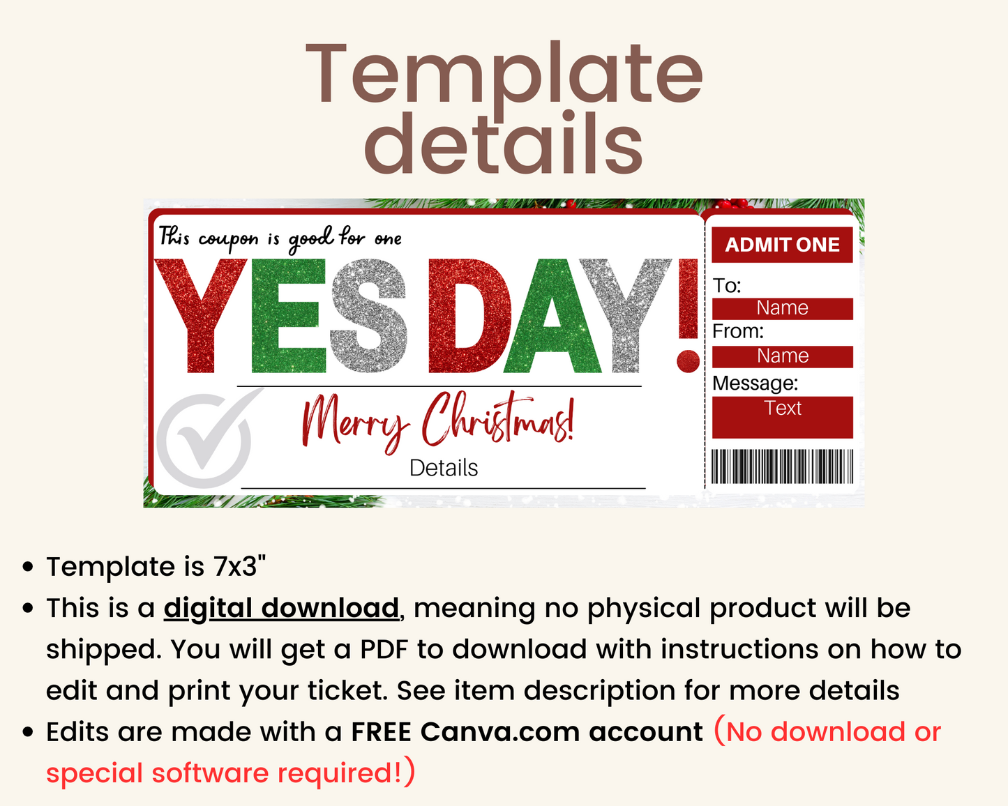 Christmas Yes Day Coupon Template