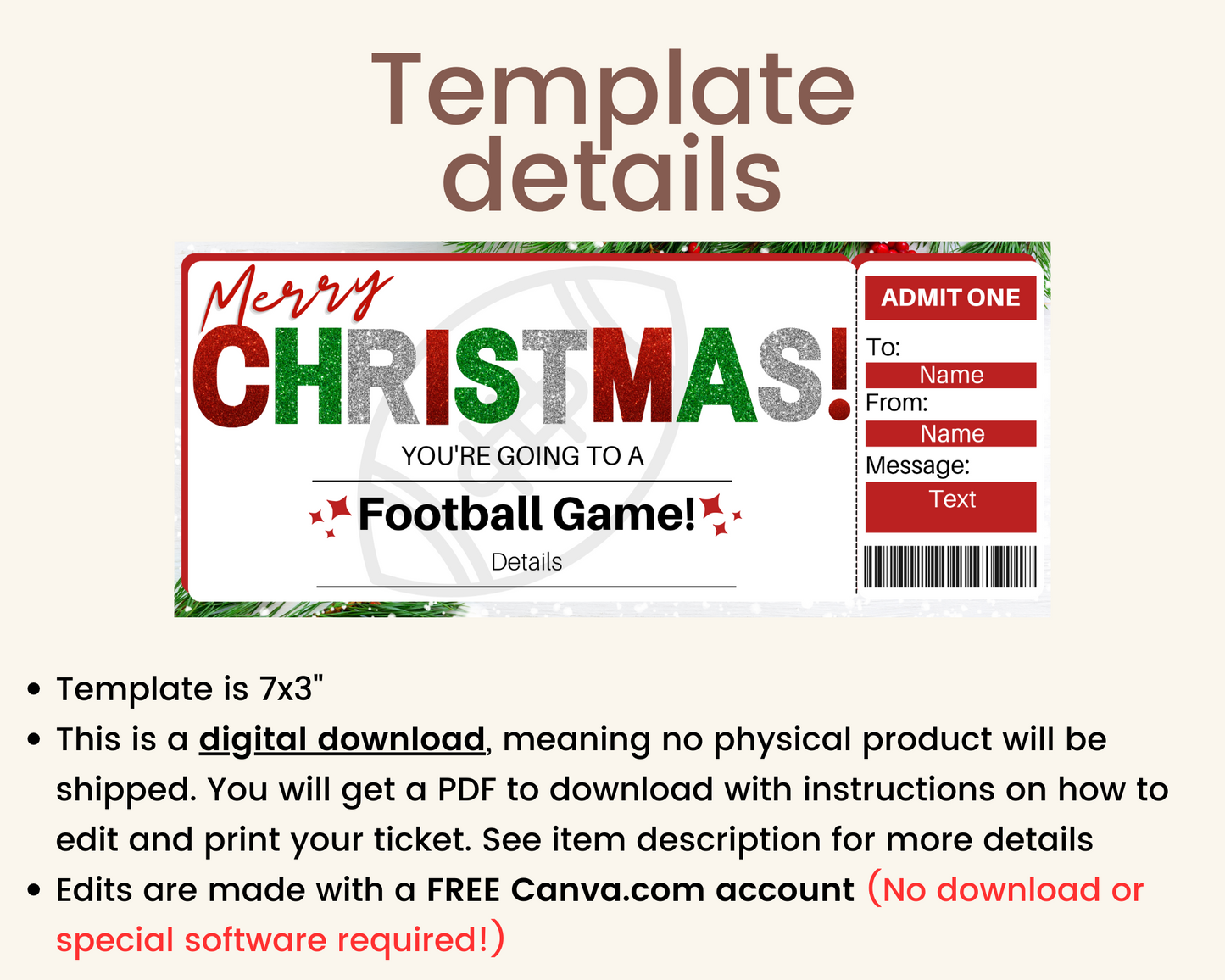 Christmas Football Game Ticket Template