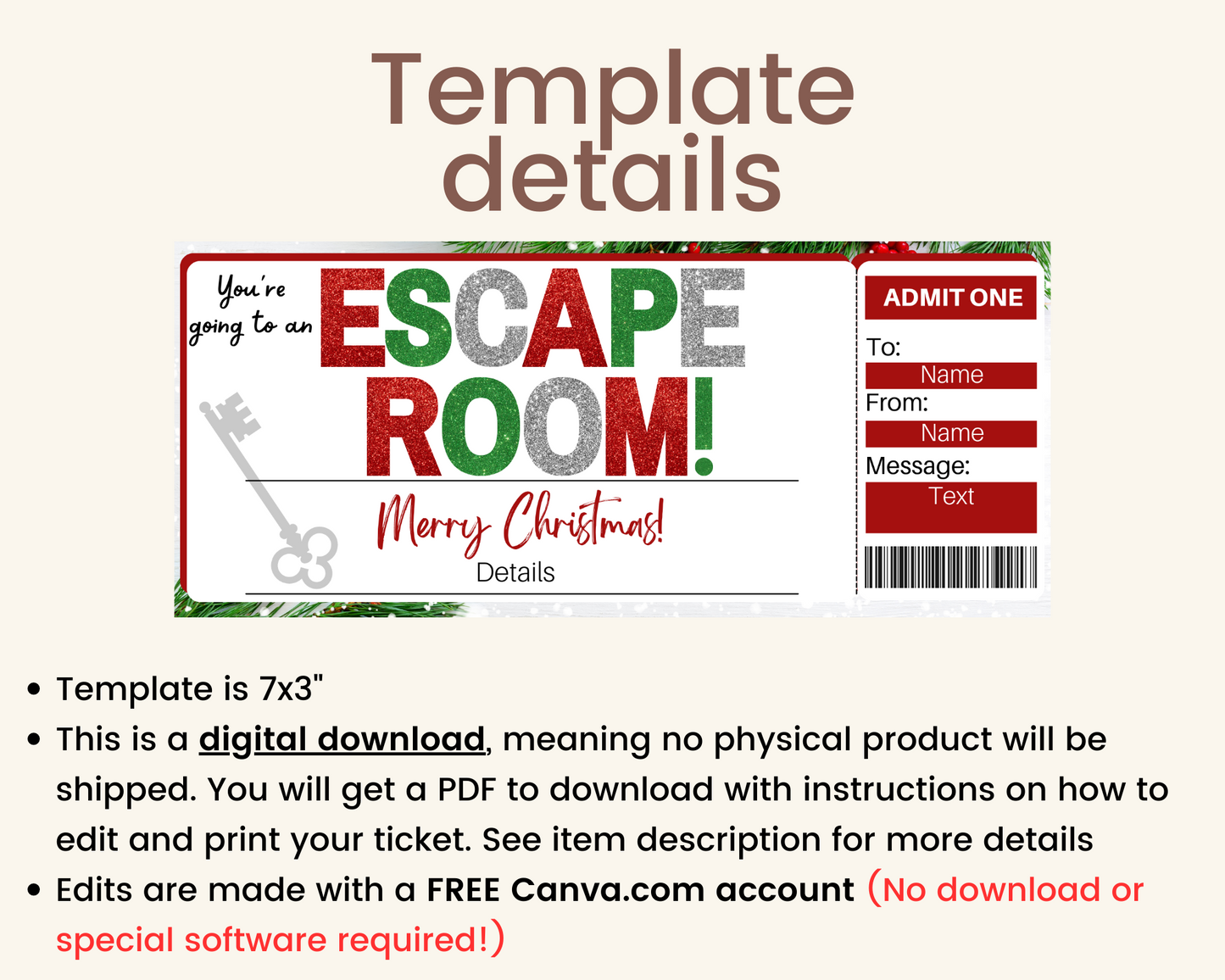 Christmas Escape Room Gift Certificate Template