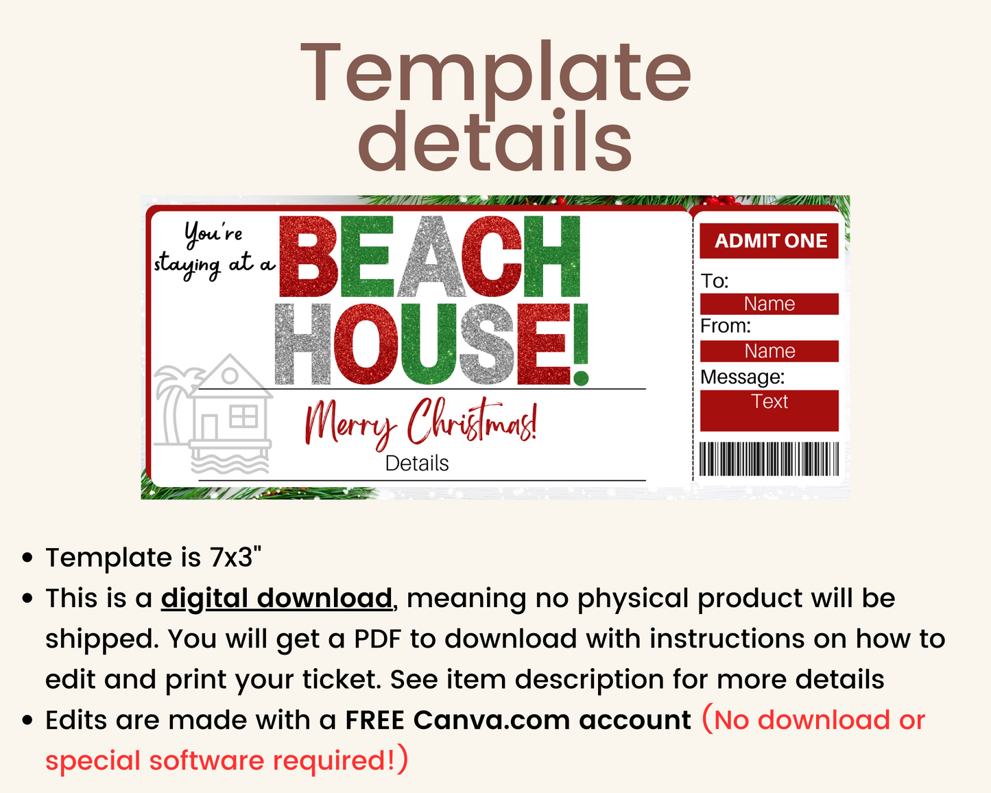 Christmas Beach House Gift Ticket