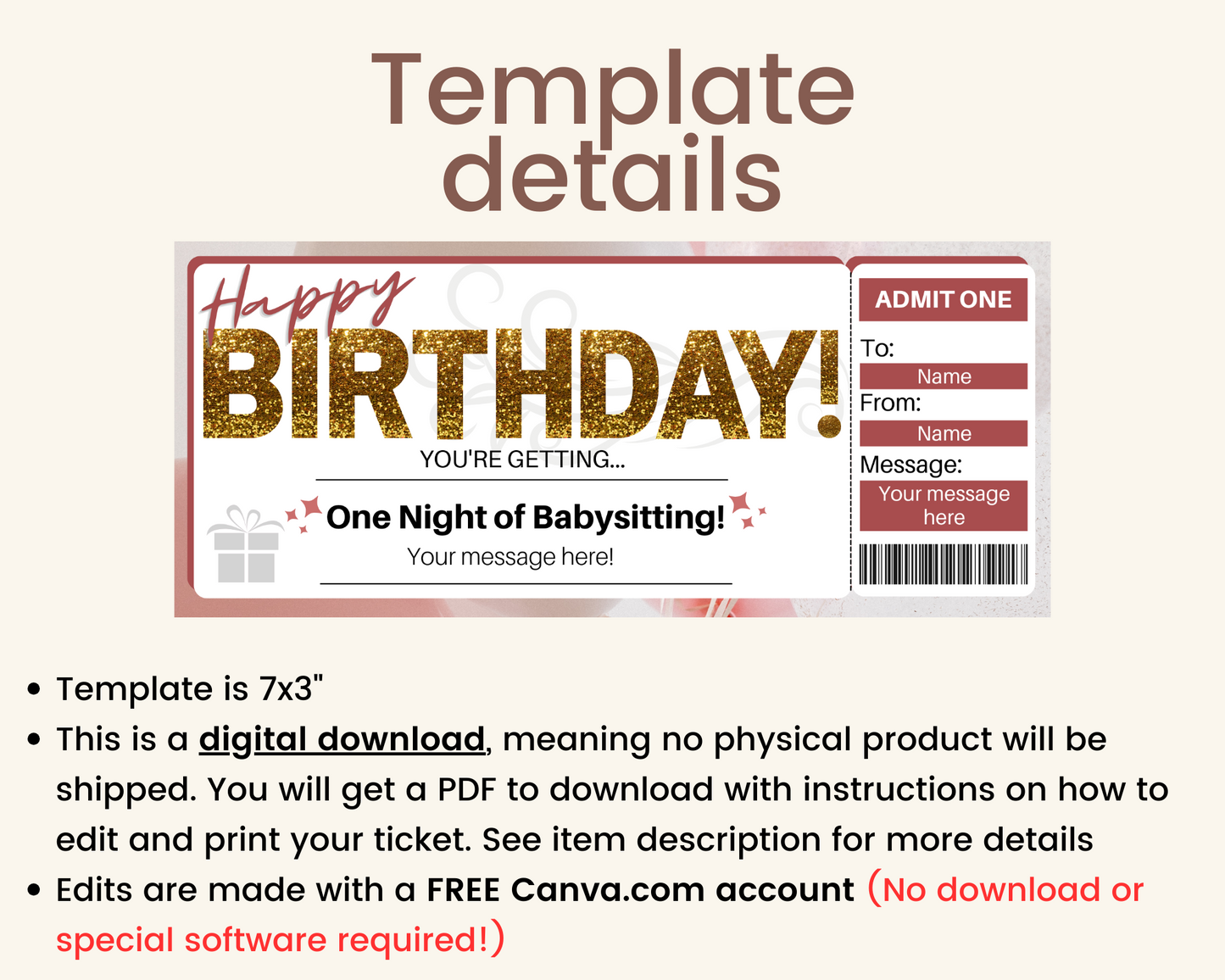 Birthday Babysitting Gift Certificate
