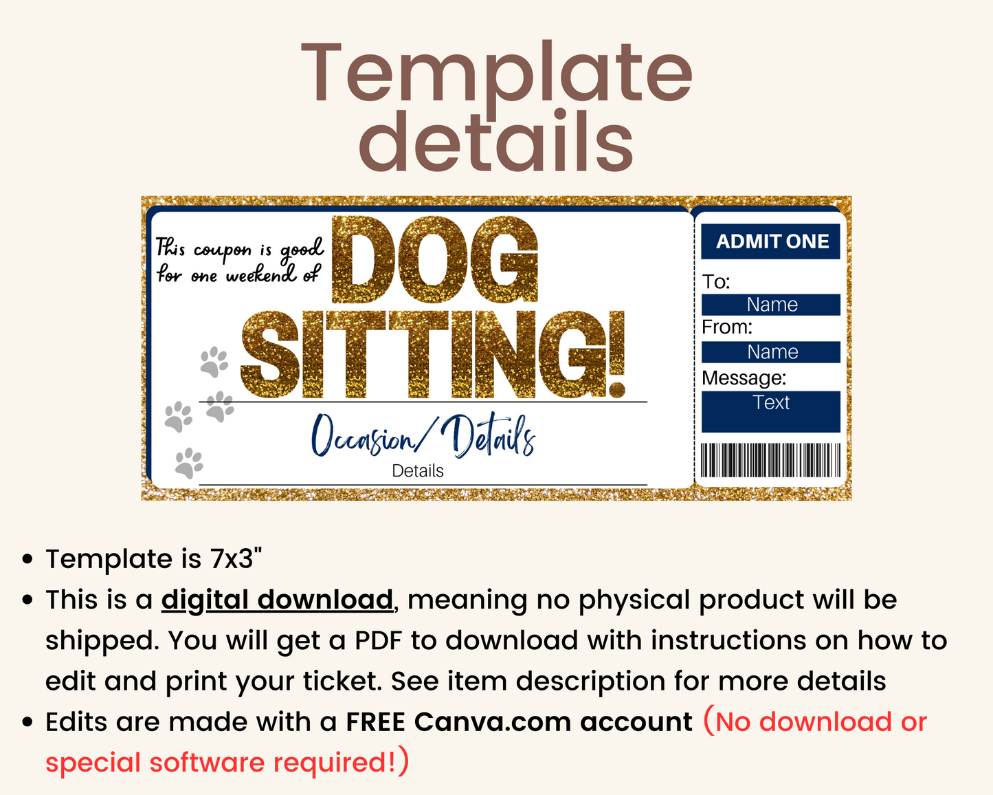 Dog Sitting Gift Certificate Template