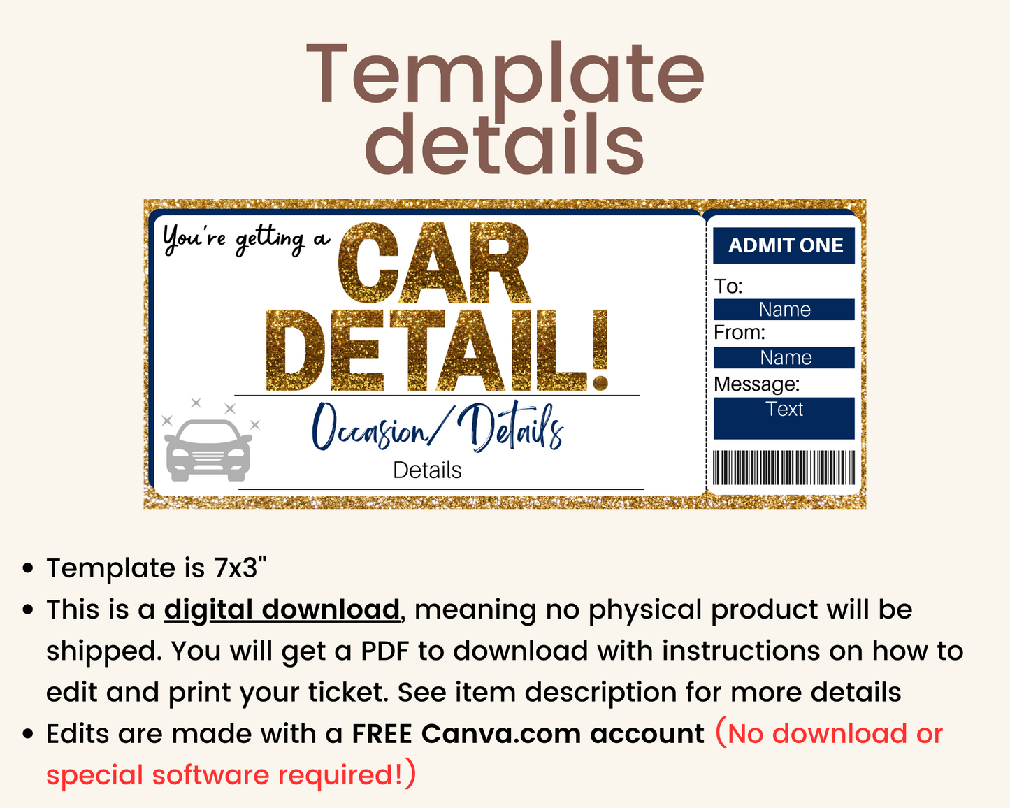 Car Detail Gift Ticket Template