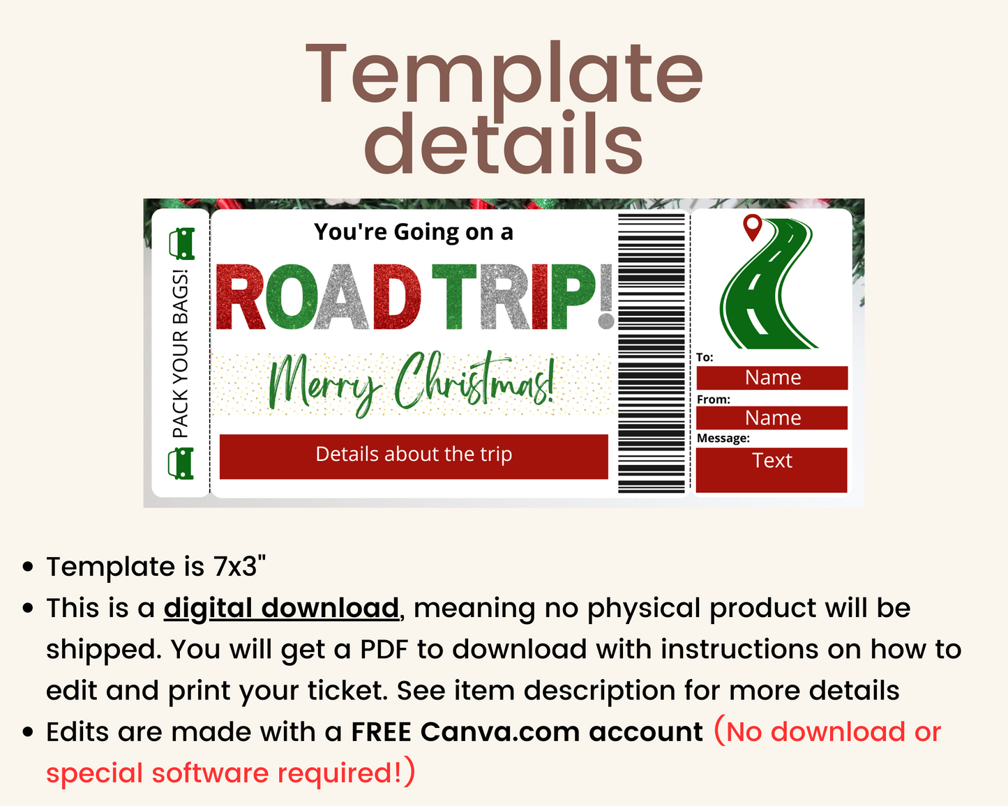 Christmas Road Trip Gift Ticket Template