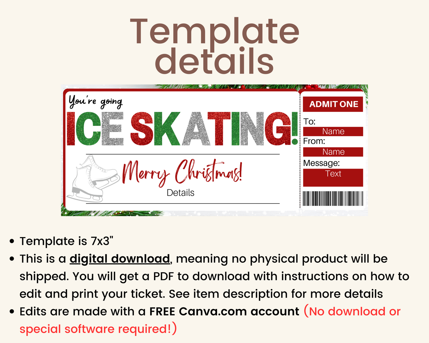 Christmas Ice Skating Gift Ticket