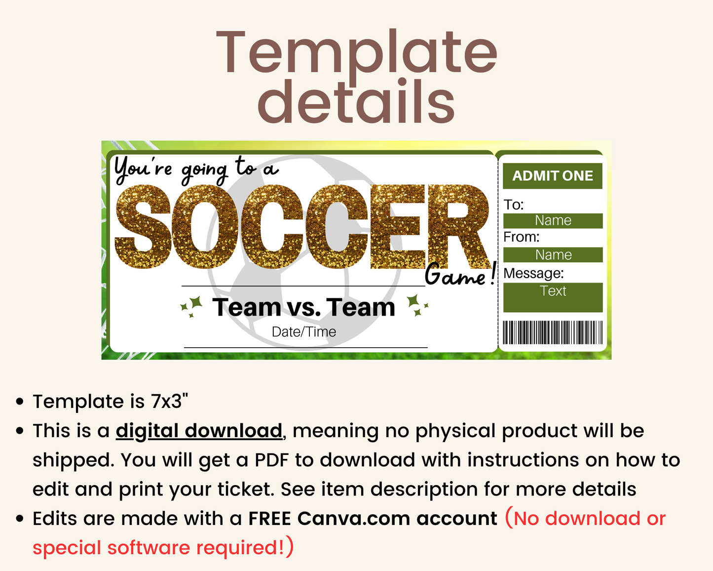 Soccer Game Gift Ticket Template
