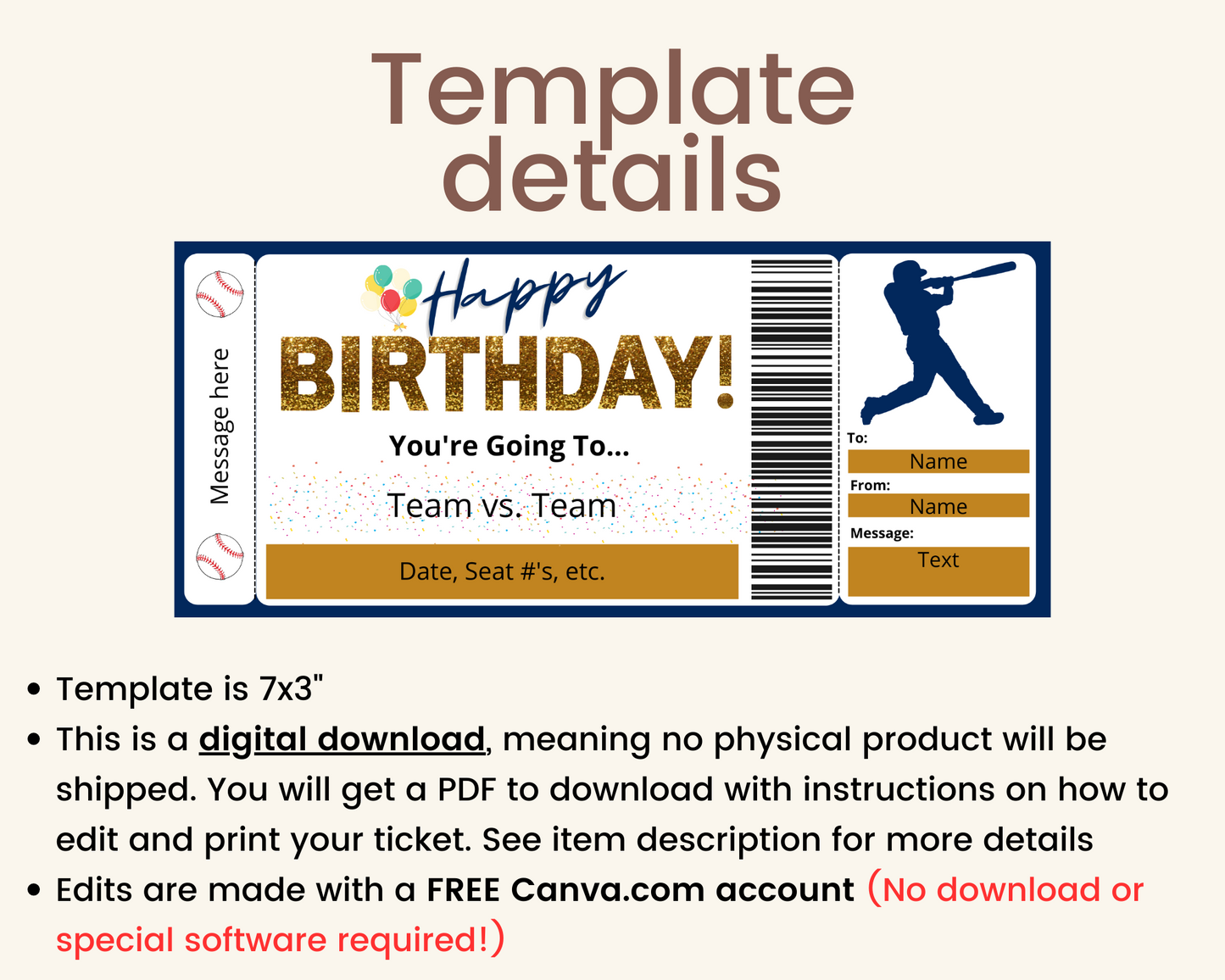 Birthday Baseball Game Gift Ticket