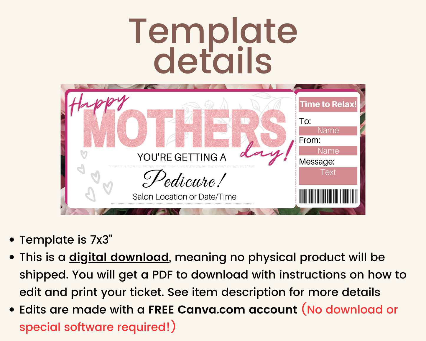 Mother's Day Pedicure Gift Certificate Template