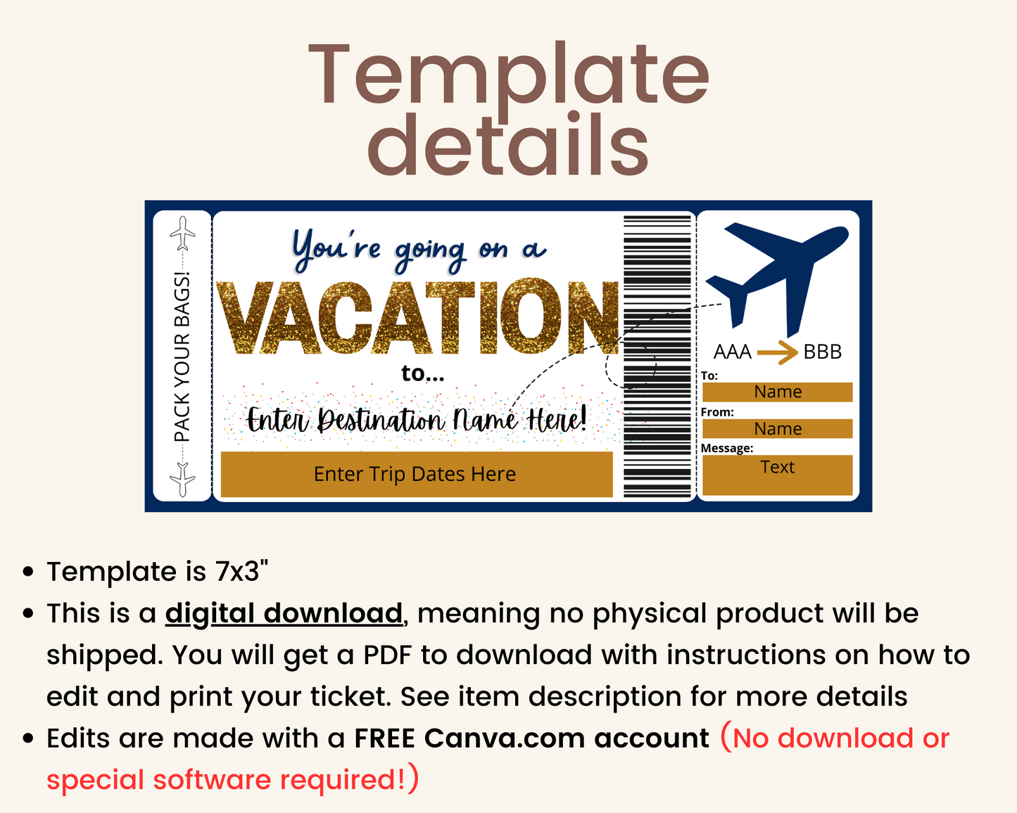 Surprise Vacation Boarding Pass Template