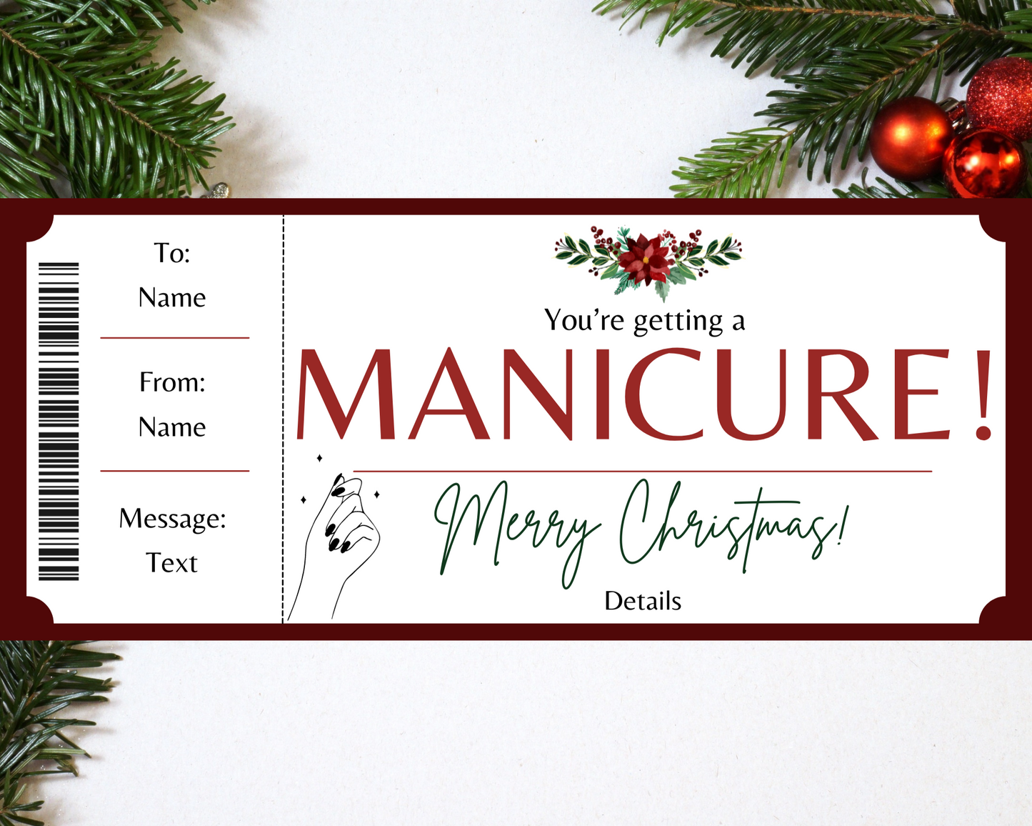 Christmas Manicure Gift Card Template